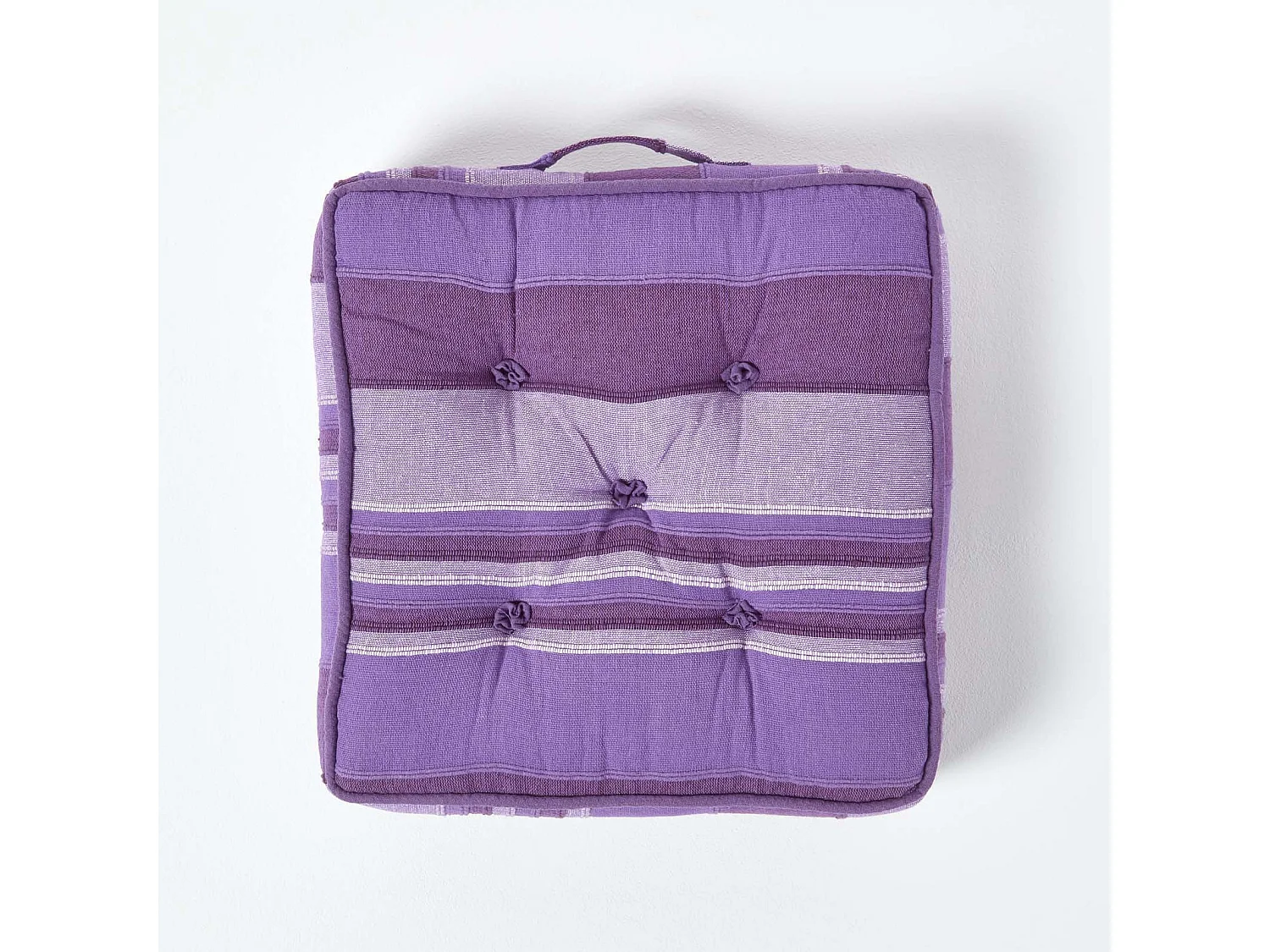 Homescapes 100% Cotton Morocco Floor Cushion, 40 x 40 x 8 cm, Mauve Purple, Stripe, OEKO-TEX Certified, Handcrafted, 16 x 16 x 3"