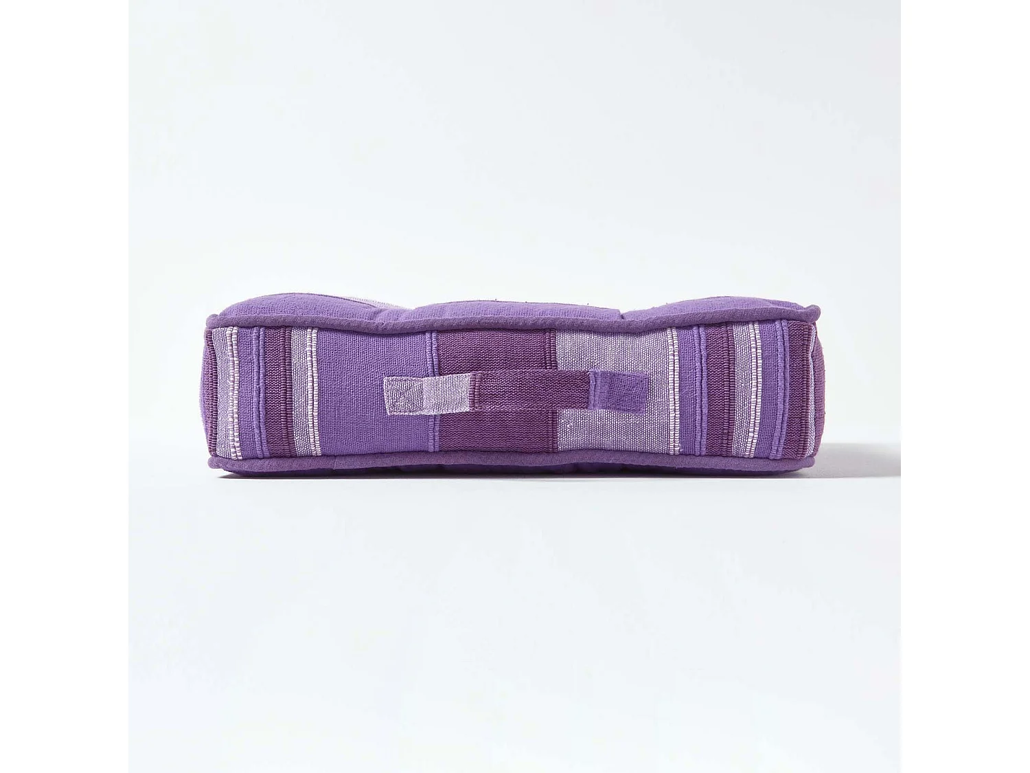 Homescapes 100% Cotton Morocco Floor Cushion, 40 x 40 x 8 cm, Mauve Purple, Stripe, OEKO-TEX Certified, Handcrafted, 16 x 16 x 3"