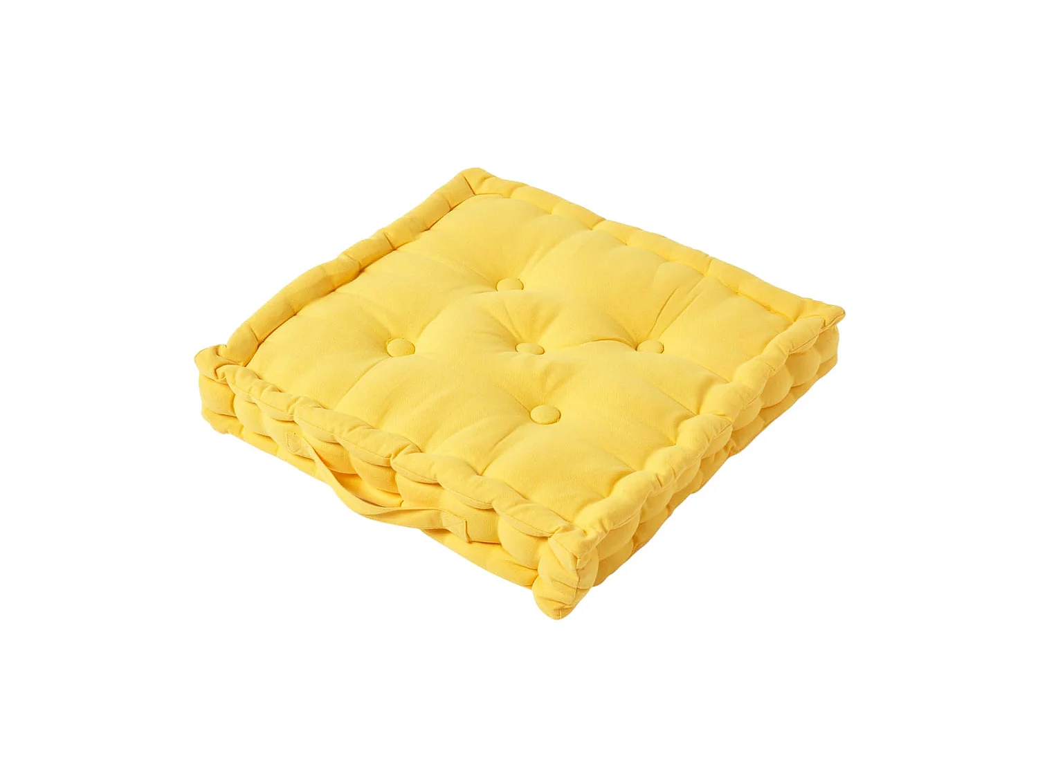 Homescapes 100% Cotton Plain Floor Cushion, 40 x 40 x 8 cm, Yellow, OEKO-TEX Certified, Handcrafted, 16 x 16 x 3"
