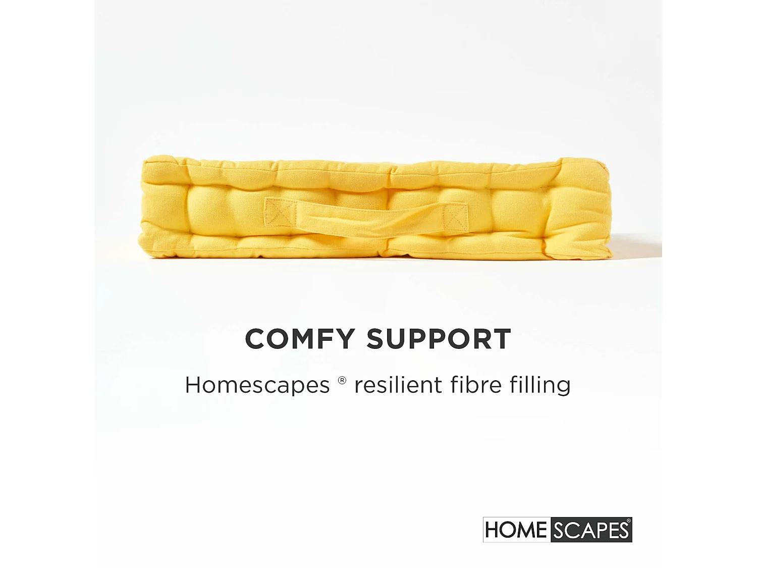 Homescapes 100% Cotton Plain Floor Cushion, 40 x 40 x 8 cm, Yellow, OEKO-TEX Certified, Handcrafted, 16 x 16 x 3"