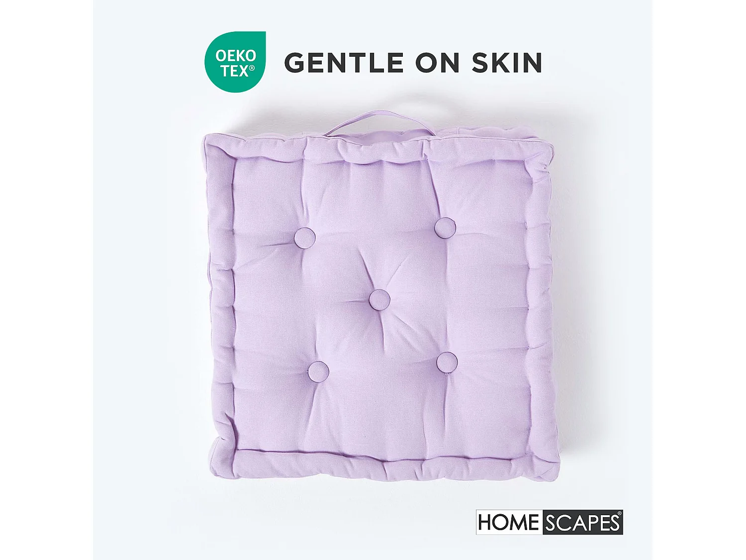 Homescapes 100% Cotton Plain Floor Cushion, 50 x 50 x 10 cm, Mauve Purple, OEKO-TEX Certified, Handcrafted, 20 x 20 x 4"