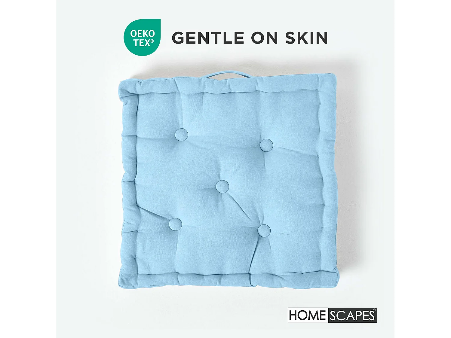 Homescapes 100% Cotton Plain Floor Cushion, 50 x 50 x 10 cm, Blue, OEKO-TEX Certified, Handcrafted, 20 x 20 x 4"
