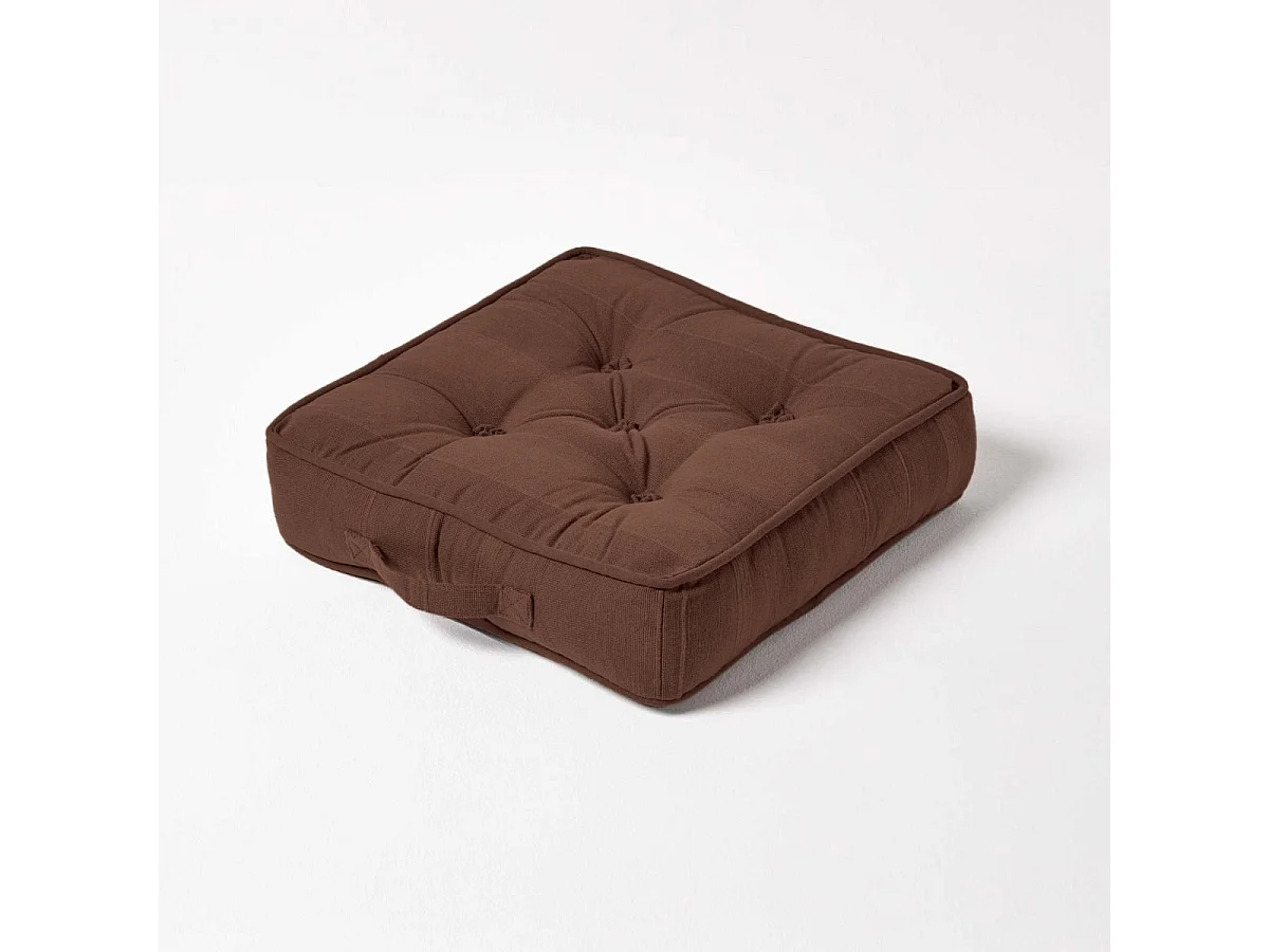 Homescapes 100% Cotton Rajput Floor Cushion, 40 x 40 x 8 cm, Brown, OEKO-TEX Certified, Handcrafted, 16 x 16 x 3"