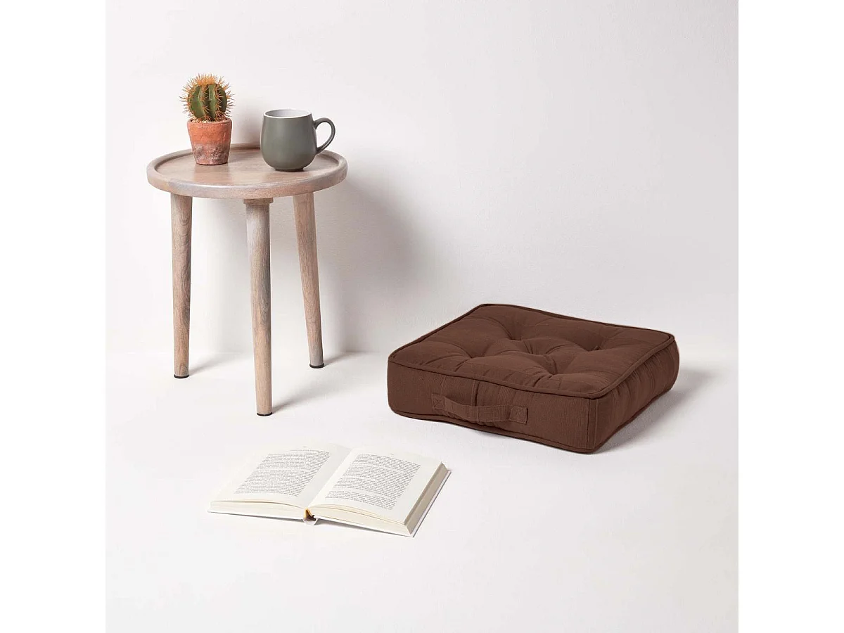 Homescapes 100% Cotton Rajput Floor Cushion, 40 x 40 x 8 cm, Brown, OEKO-TEX Certified, Handcrafted, 16 x 16 x 3"