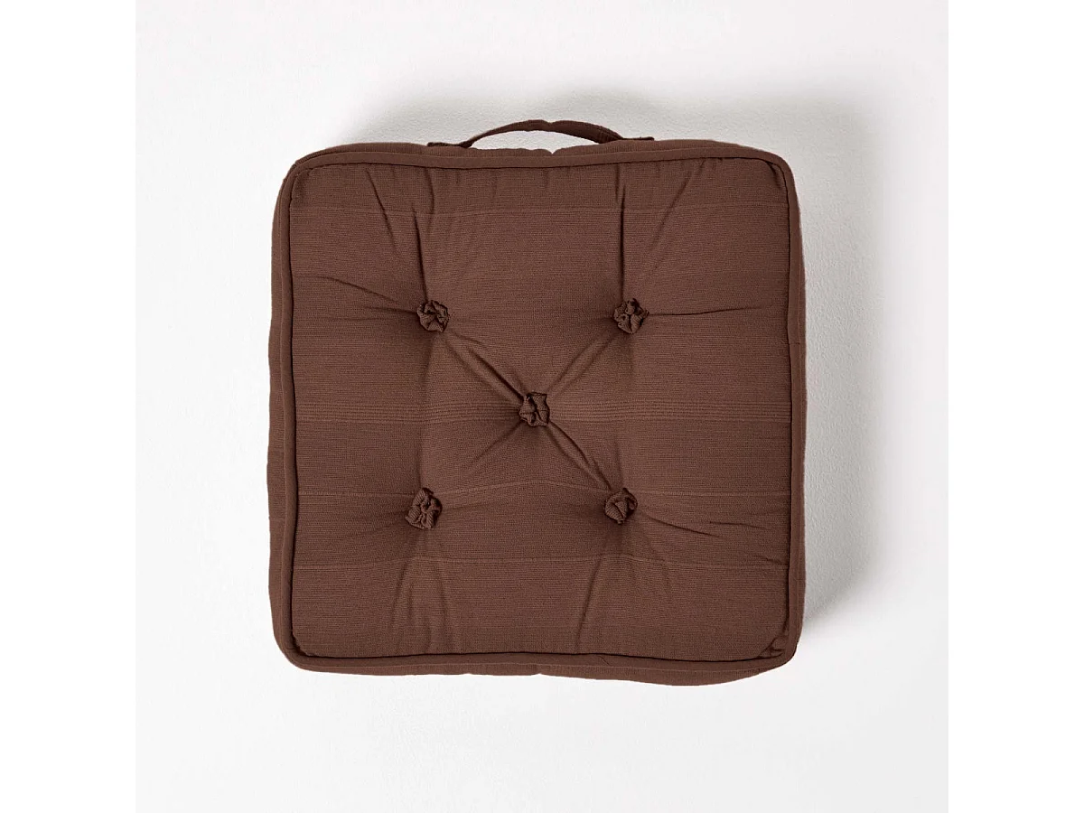 Homescapes 100% Cotton Rajput Floor Cushion, 40 x 40 x 8 cm, Brown, OEKO-TEX Certified, Handcrafted, 16 x 16 x 3"