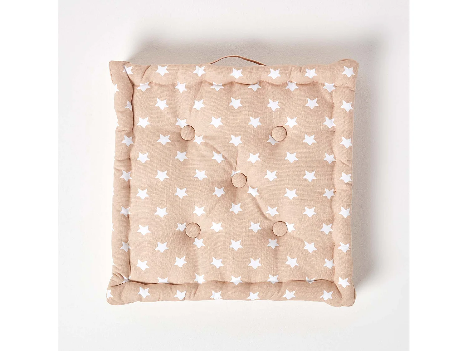 Homescapes 100% Cotton Stars Floor Cushion, 50 x 50 x 10 cm, Beige, OEKO-TEX Certified, Handcrafted, 20 x 20 x 4"