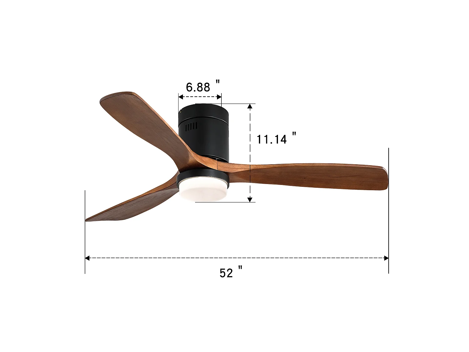 Ventilateur de Plafond Design 132cm, 52" avec LED - Moteur DC Ultra-Silencieux - Télécommande, Réversible, Dimmable - Noir & Noyer