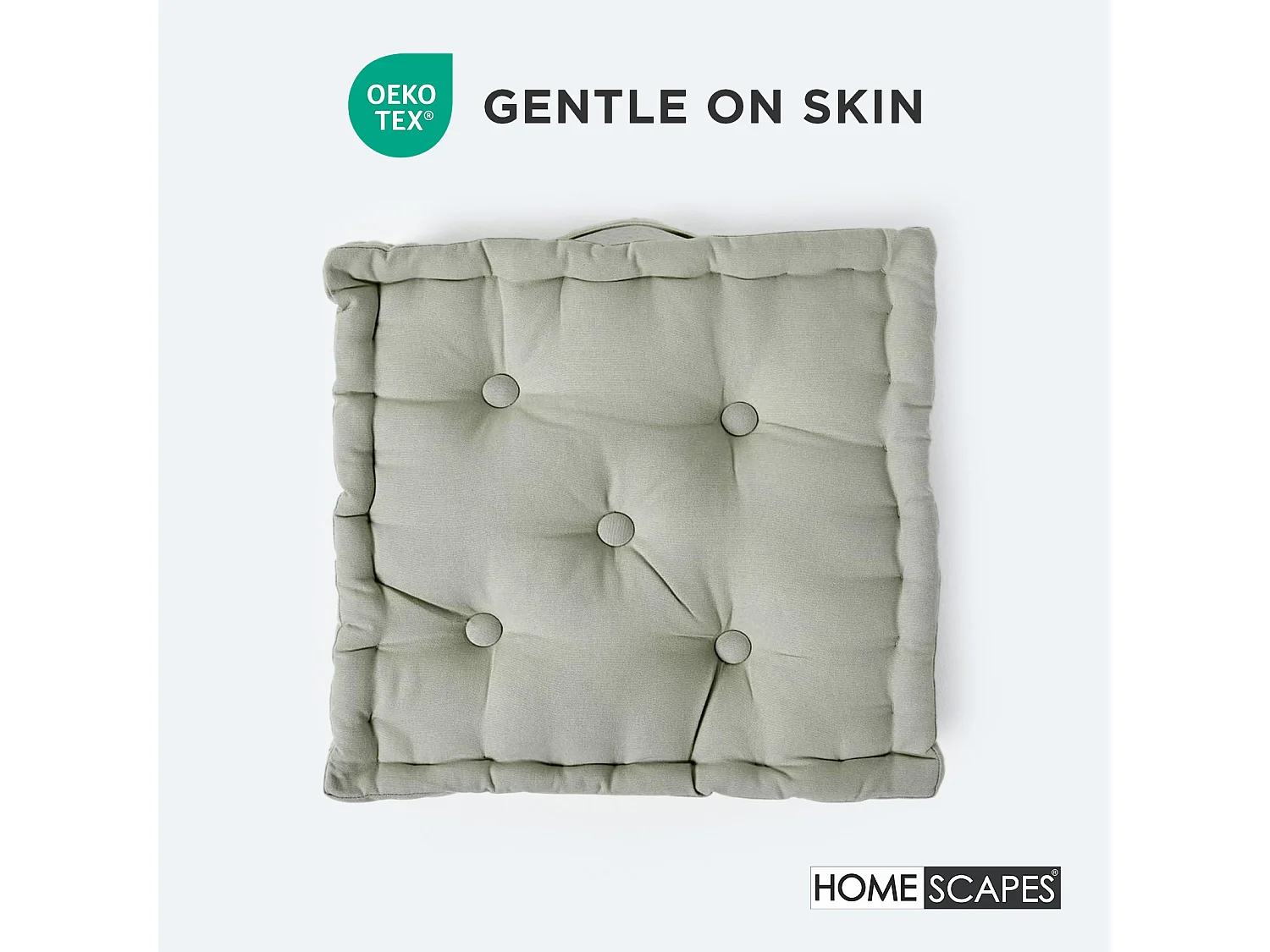 Homescapes 100% Cotton Plain Floor Cushion, 50 x 50 x 10 cm, Grey, OEKO-TEX Certified, Handcrafted, 20 x 20 x 4"