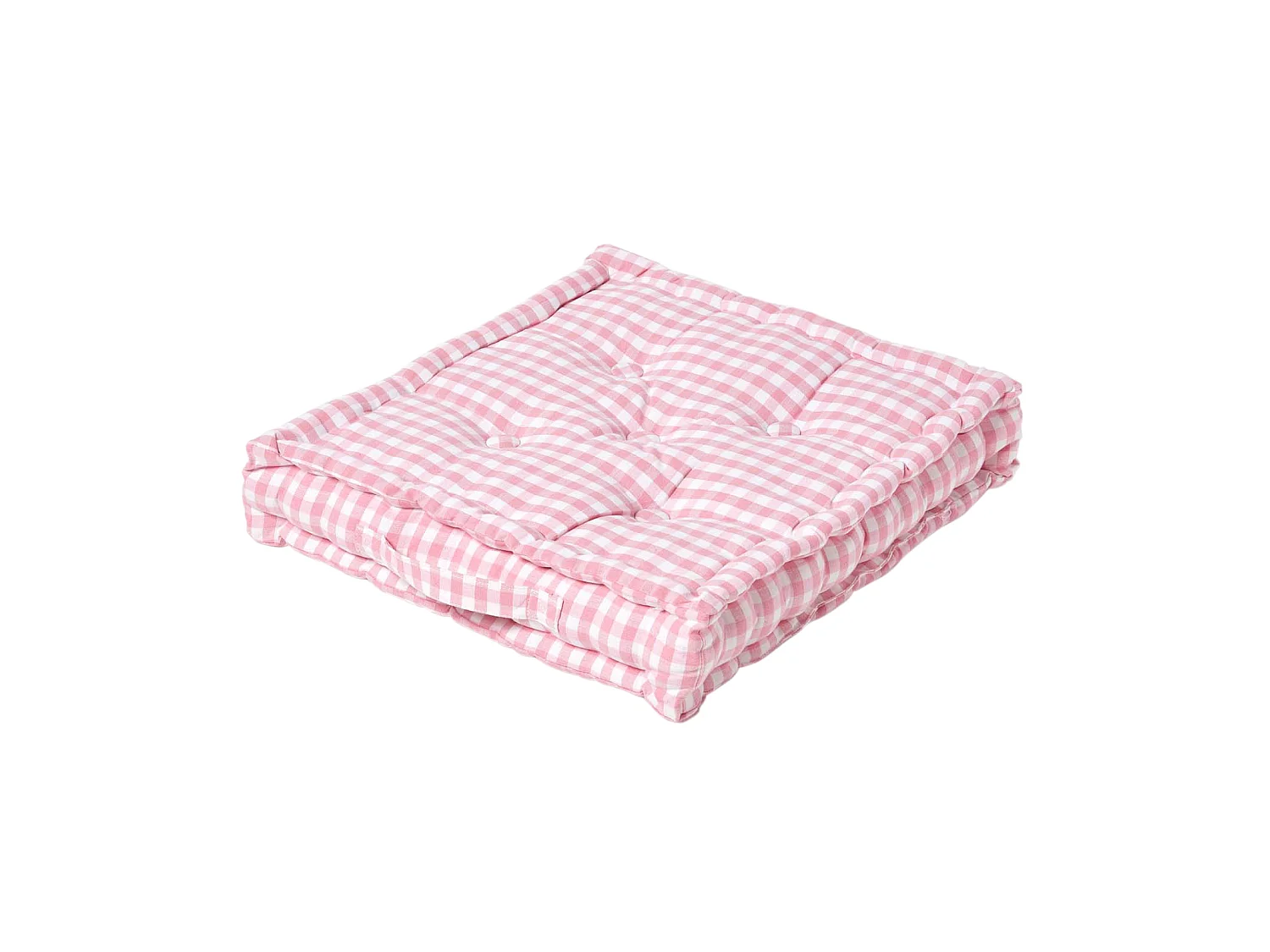 Homescapes 100% Cotton Gingham Floor Cushion, 50 x 50 x 10 cm, Pink, Block Check, OEKO-TEX Certified, Handcrafted, 20 x 20 x 4"