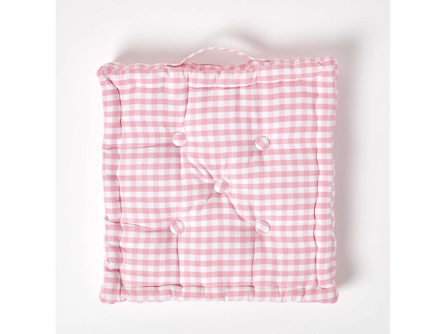 Homescapes 100% Cotton Gingham Floor Cushion, 50 x 50 x 10 cm, Pink, Block Check, OEKO-TEX Certified, Handcrafted, 20 x 20 x 4"