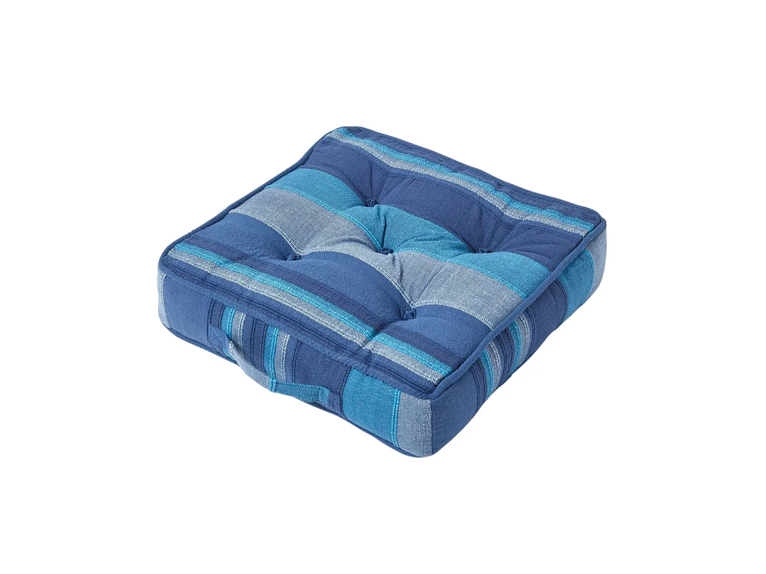 Homescapes 100% Cotton Morocco Floor Cushion, 40 x 40 x 8 cm, Blue, Stripe, OEKO-TEX Certified, Handcrafted, 16 x 16 x 3"