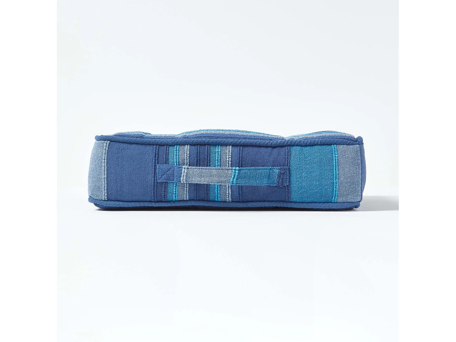 Homescapes 100% Cotton Morocco Floor Cushion, 40 x 40 x 8 cm, Blue, Stripe, OEKO-TEX Certified, Handcrafted, 16 x 16 x 3"