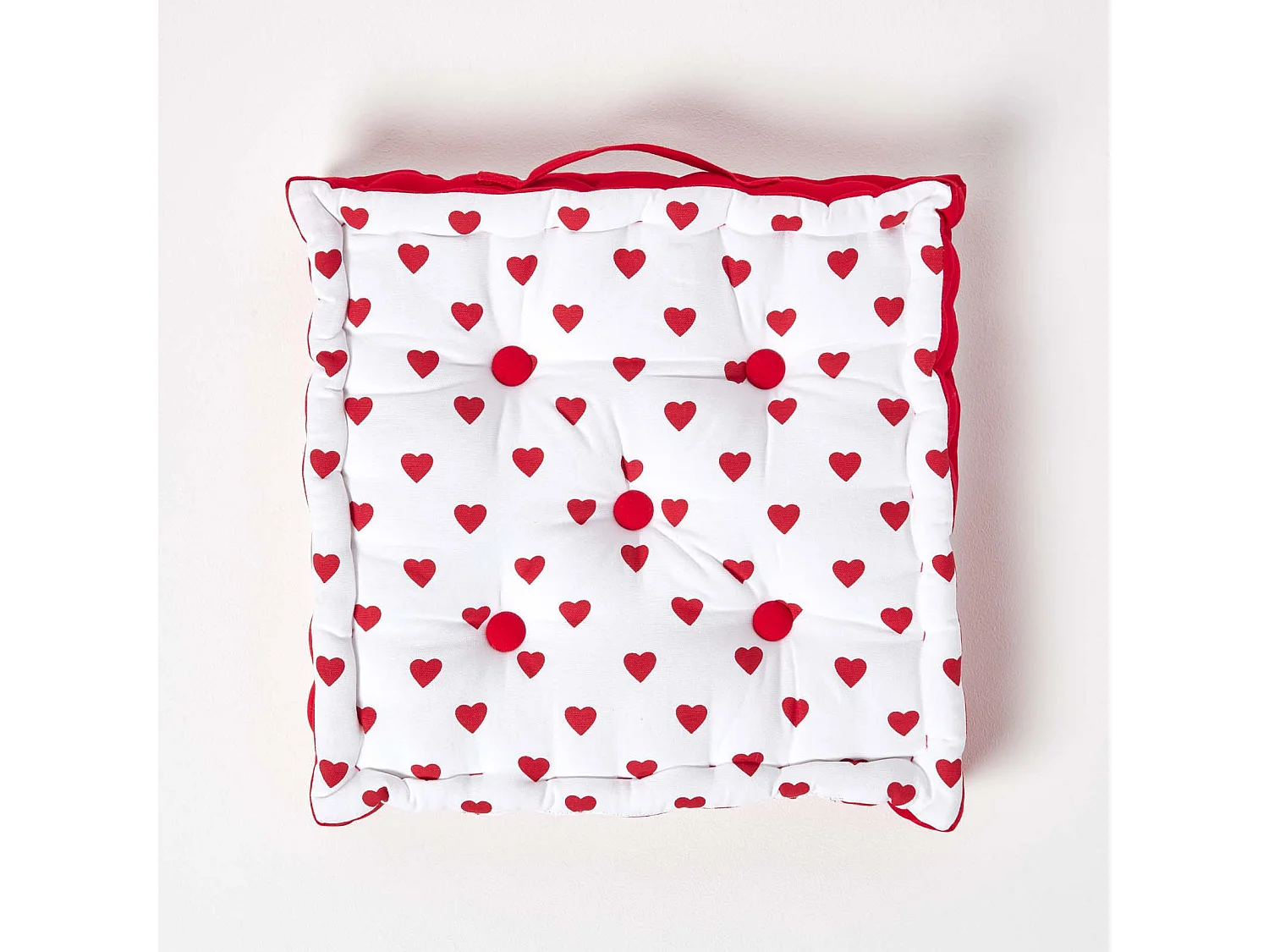 Homescapes 100% Cotton Heart Floor Cushion, 40 x 40 x 8 cm, Red, OEKO-TEX Certified, Handcrafted, 16 x 16 x 3"