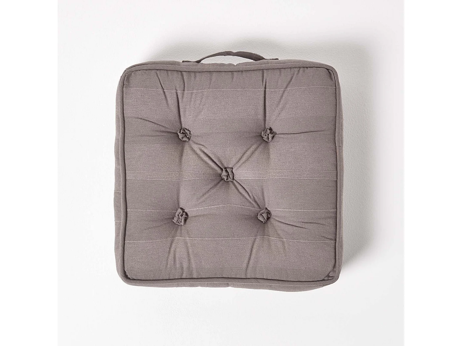 Homescapes 100% Cotton Rajput Floor Cushion, 40 x 40 x 8 cm, Charcoal Grey, OEKO-TEX Certified, Handcrafted, 16 x 16 x 3"