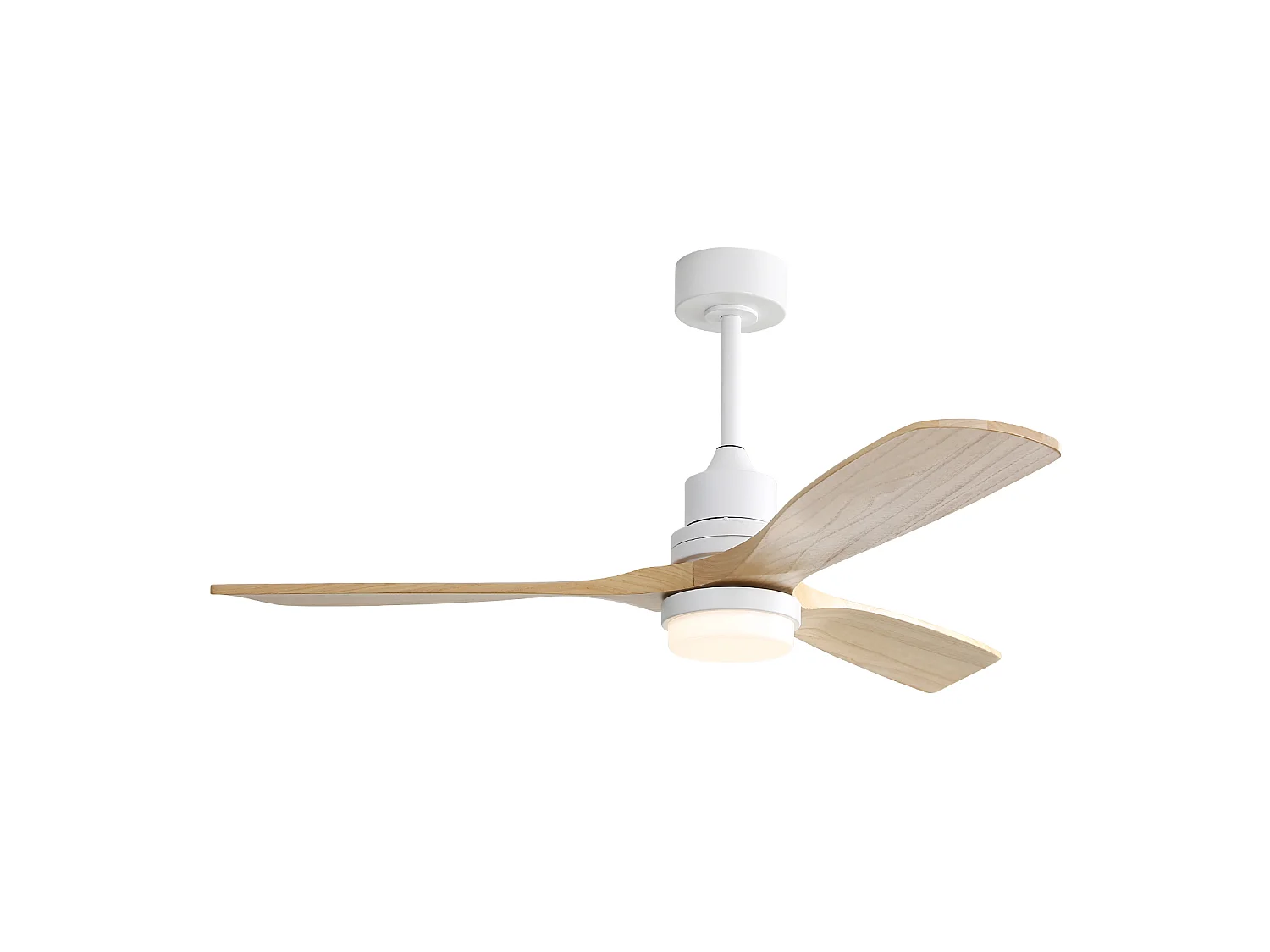Ventilateur de Plafond avec Lumière LED 132cm, 52" - Moteur DC Ultra-Silencieux, 3 Pales en Bois, Télécommande, Réversible, Dimmable - Naturel