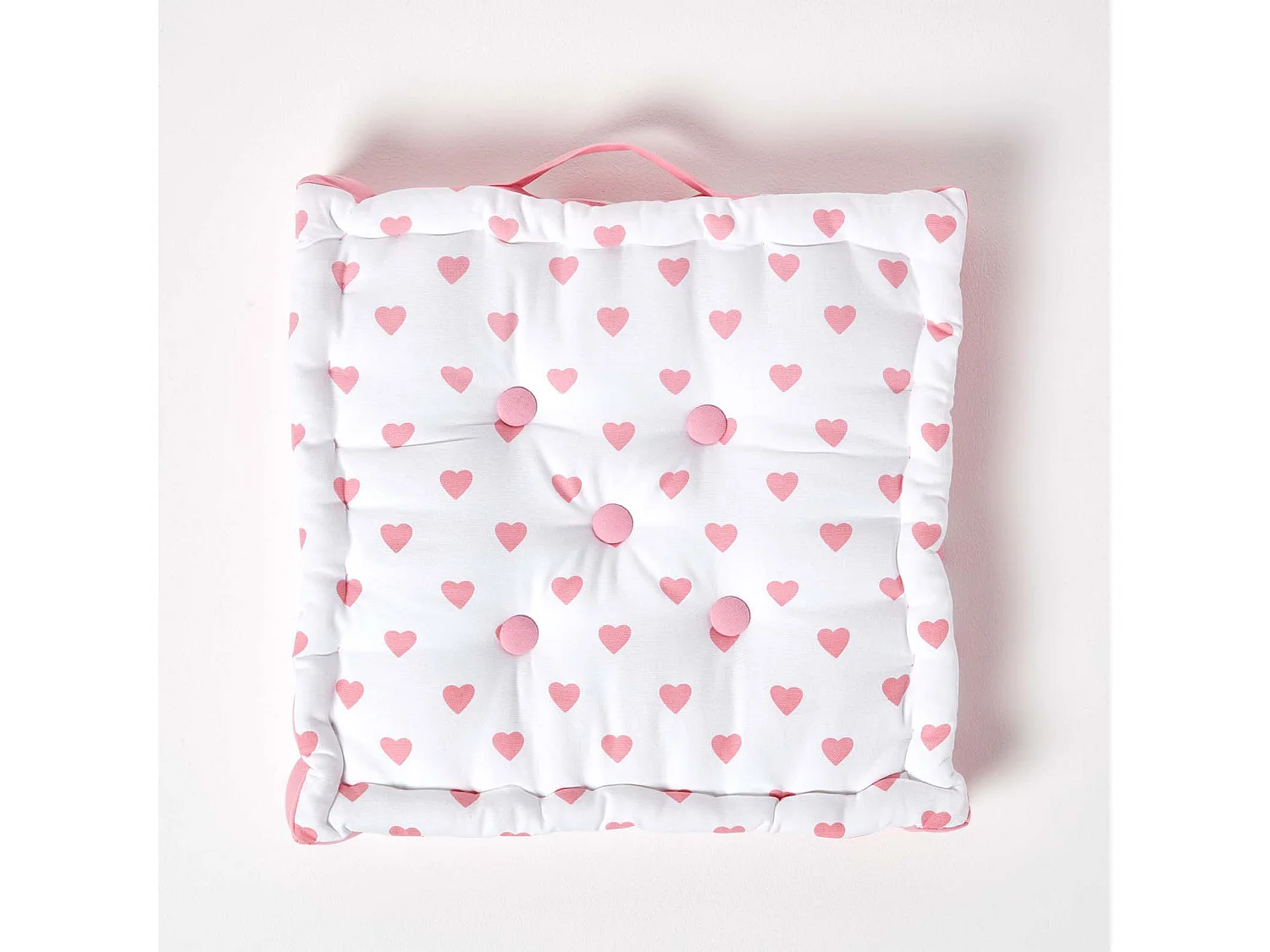 Homescapes 100% Cotton Heart Floor Cushion, 40 x 40 x 8 cm, Pink, OEKO-TEX Certified, Handcrafted, 16 x 16 x 3"