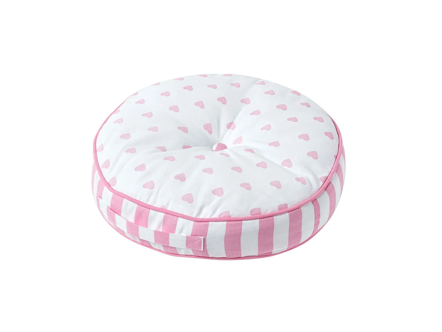 Homescapes 100% Cotton Stripe Round Floor Cushion, 43 x 7 cm, Pink, White, OEKO-TEX Certified, Handcrafted, 17 x 3"