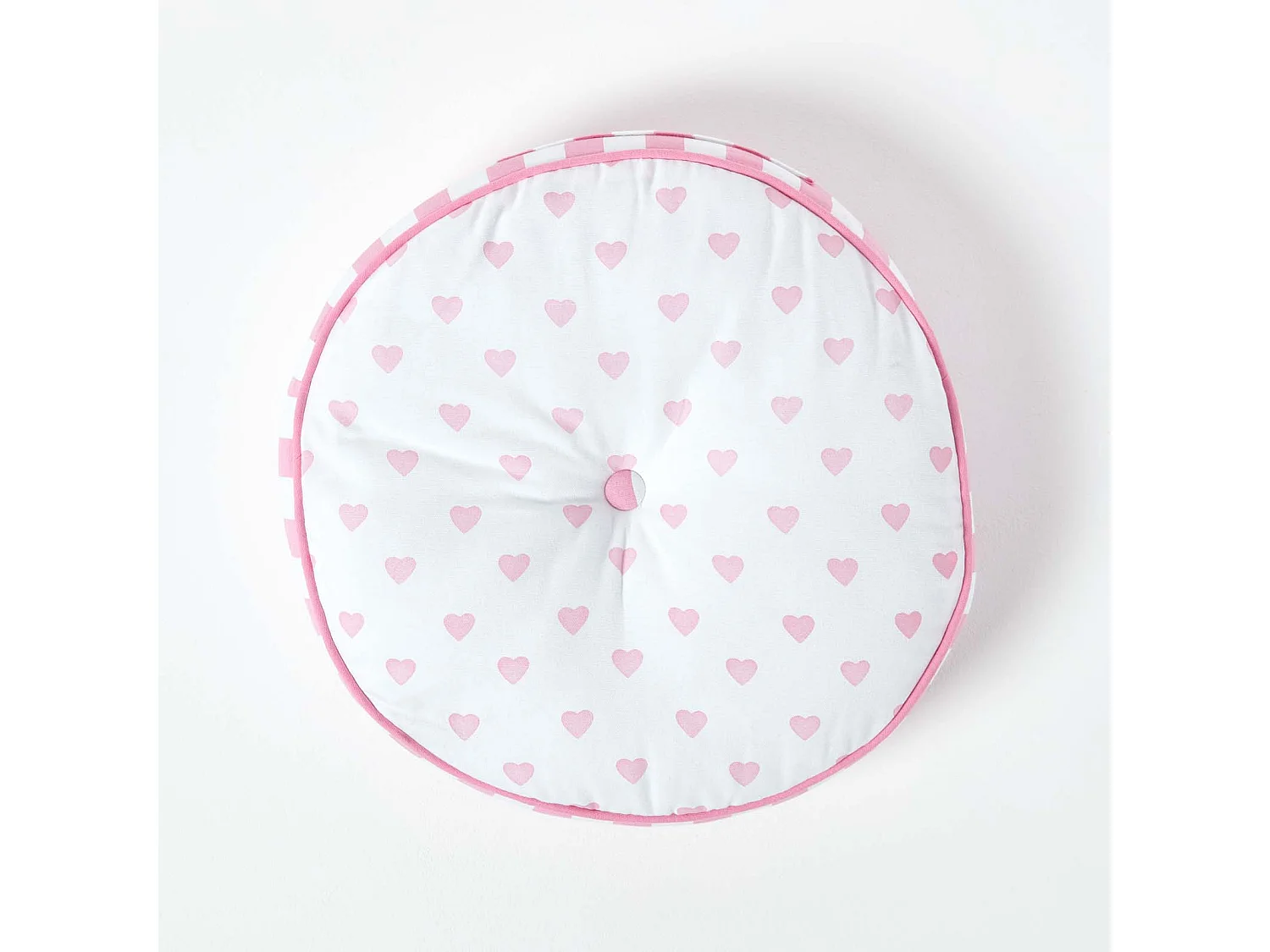 Homescapes 100% Cotton Stripe Round Floor Cushion, 43 x 7 cm, Pink, White, OEKO-TEX Certified, Handcrafted, 17 x 3"
