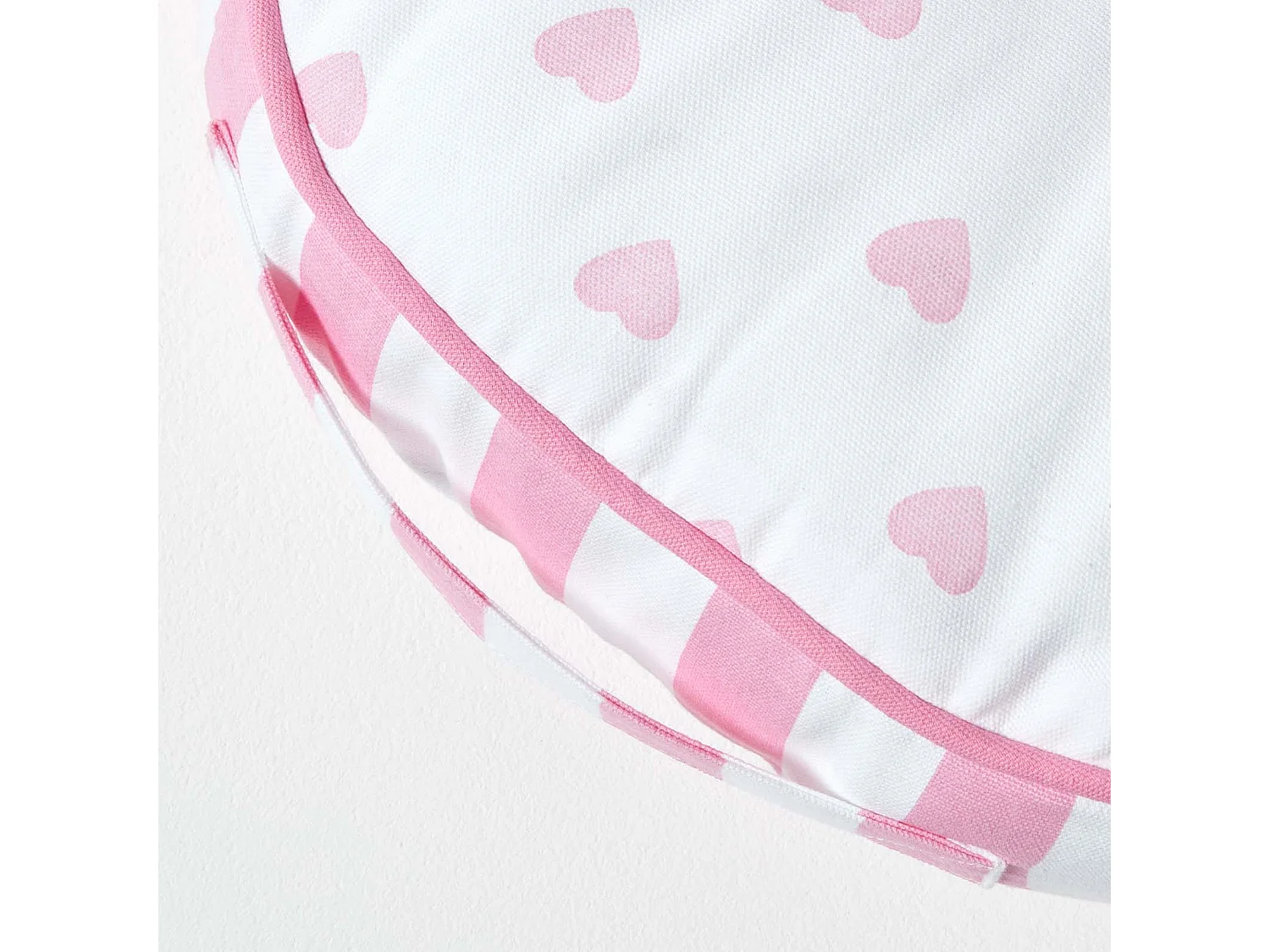Homescapes 100% Cotton Stripe Round Floor Cushion, 43 x 7 cm, Pink, White, OEKO-TEX Certified, Handcrafted, 17 x 3"