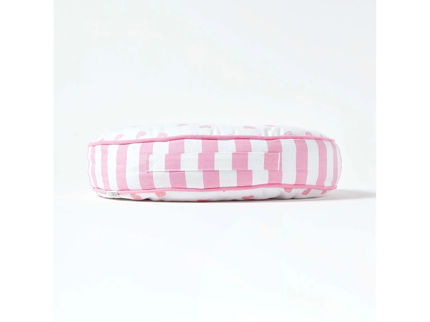Homescapes 100% Cotton Stripe Round Floor Cushion, 43 x 7 cm, Pink, White, OEKO-TEX Certified, Handcrafted, 17 x 3"