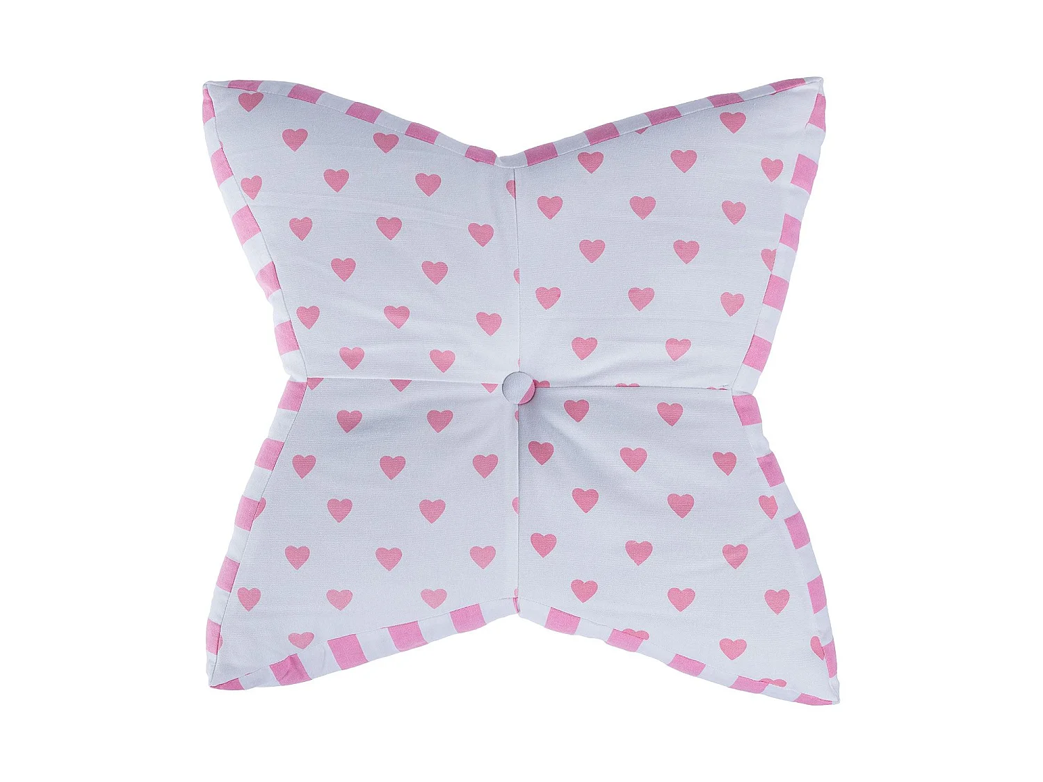 Homescapes 100% Cotton Heart Star Floor Cushion, 48 x 7 cm, Pink, White, OEKO-TEX Certified, Handcrafted, 19 x 3"