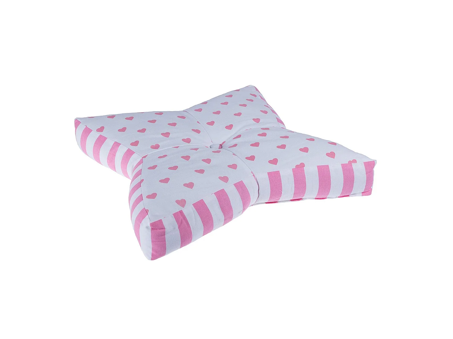 Homescapes 100% Cotton Heart Star Floor Cushion, 48 x 7 cm, Pink, White, OEKO-TEX Certified, Handcrafted, 19 x 3"