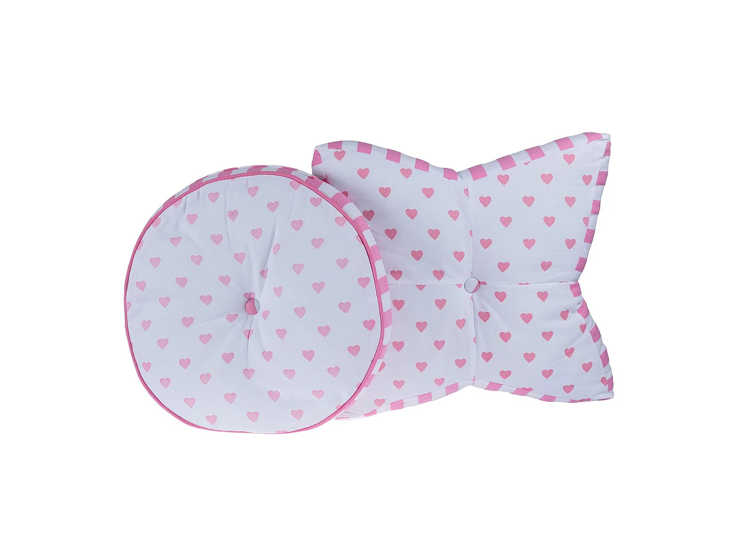 Homescapes 100% Cotton Heart Star Floor Cushion, 48 x 7 cm, Pink, White, OEKO-TEX Certified, Handcrafted, 19 x 3"