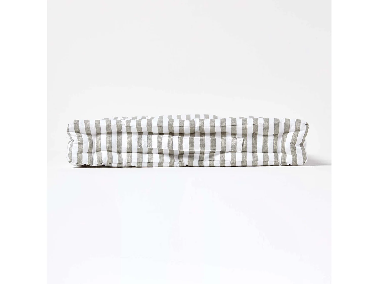 Homescapes 100% Cotton Stripe Floor Cushion, 40 x 40 x 8 cm, Light Grey, OEKO-TEX Certified, Handcrafted, 16 x 16 x 3"