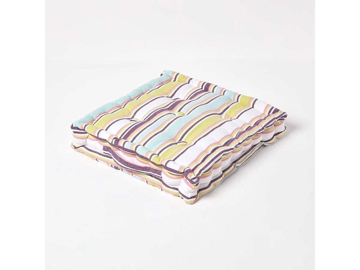 Homescapes 100% Cotton Stripe Floor Cushion, 50 x 50 x 10 cm, Green, OEKO-TEX Certified, Handcrafted, 20 x 20 x 4"