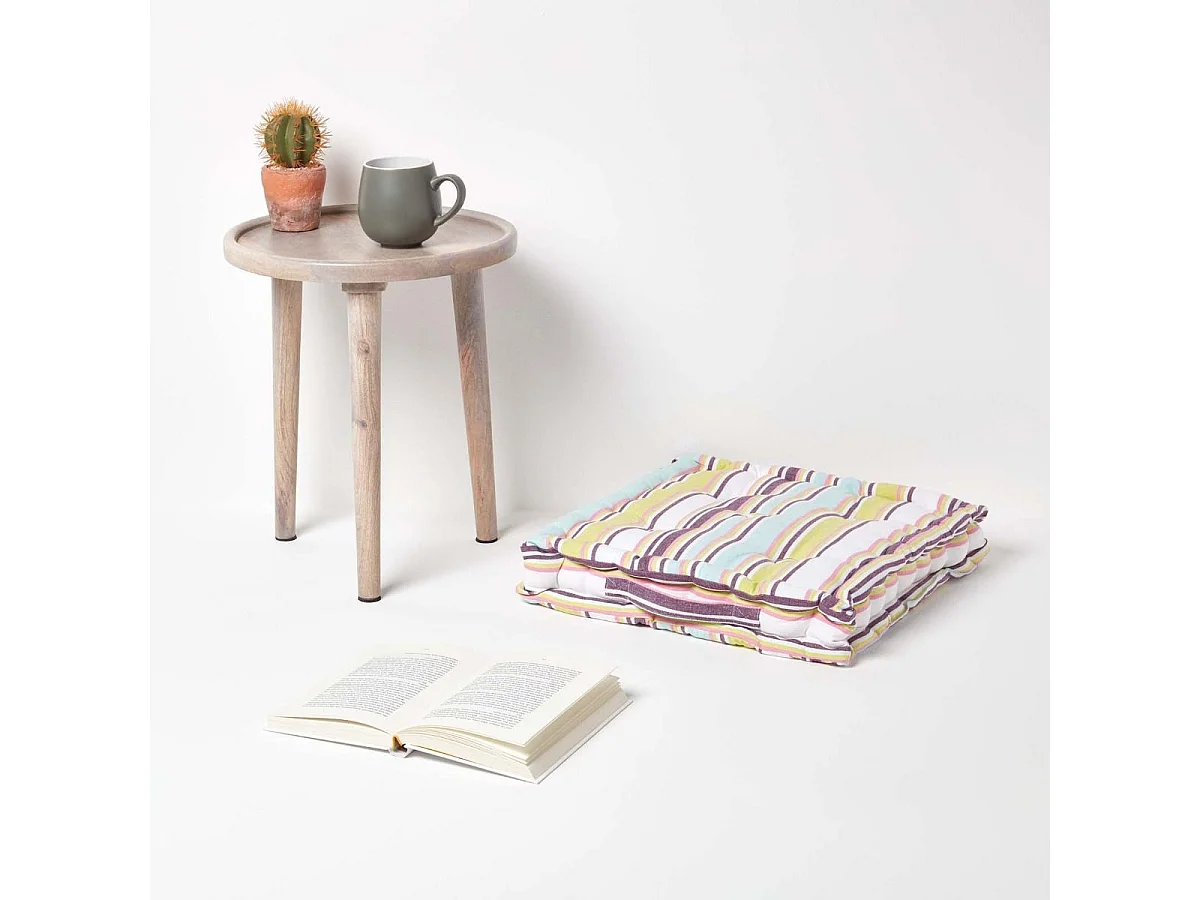 Homescapes 100% Cotton Stripe Floor Cushion, 50 x 50 x 10 cm, Green, OEKO-TEX Certified, Handcrafted, 20 x 20 x 4"