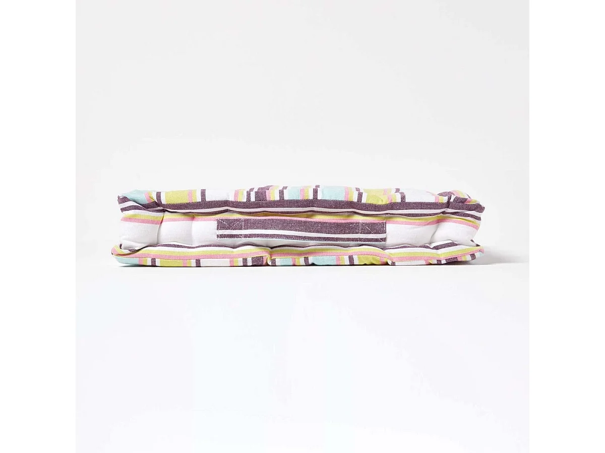 Homescapes 100% Cotton Stripe Floor Cushion, 50 x 50 x 10 cm, Green, OEKO-TEX Certified, Handcrafted, 20 x 20 x 4"