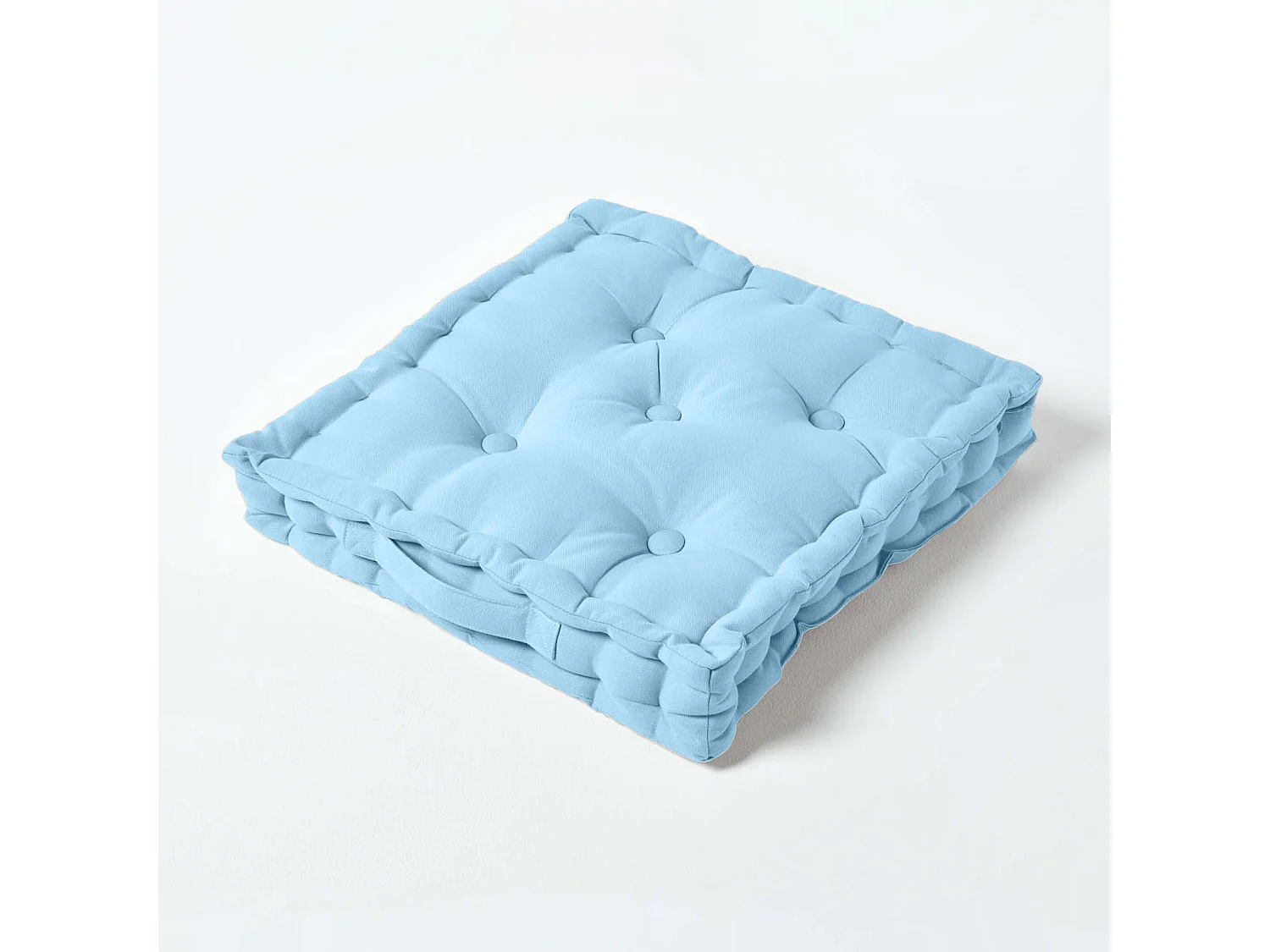 Homescapes 100% Cotton Plain Floor Cushion, 40 x 40 x 8 cm, Blue, OEKO-TEX Certified, Handcrafted, 16 x 16 x 3"