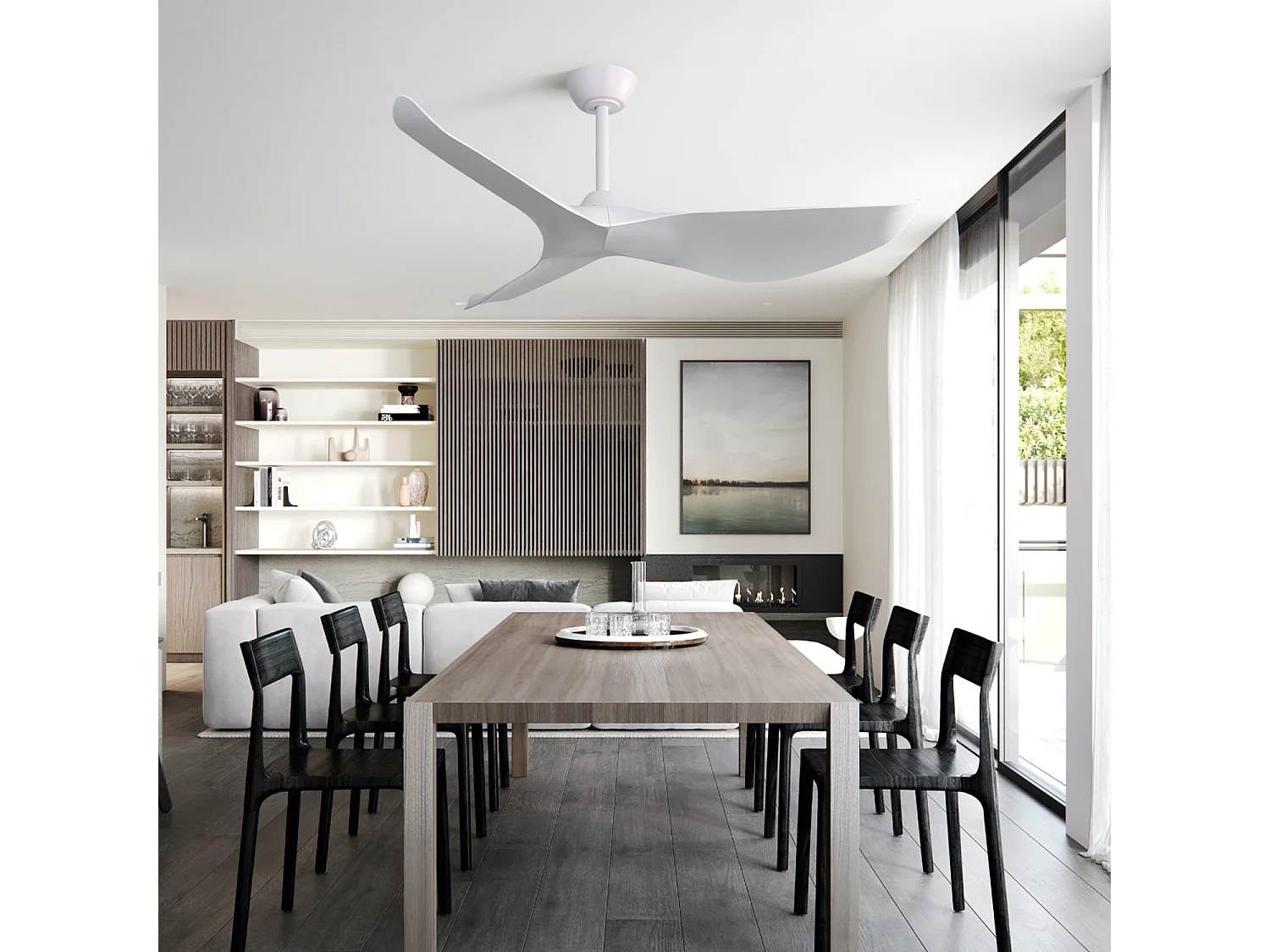 Ventilateur de Plafond Design 132cm, 52" - Moteur DC Ultra-Silencieux,Télécommande, Réversible, Sans Lumière - Blanc Mat