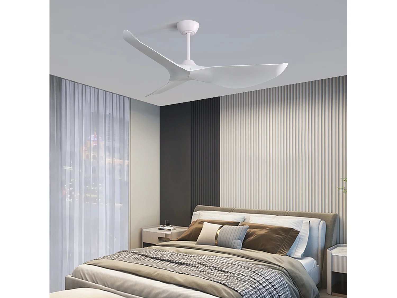 Ventilateur de Plafond Design 132cm, 52" - Moteur DC Ultra-Silencieux,Télécommande, Réversible, Sans Lumière - Blanc Mat
