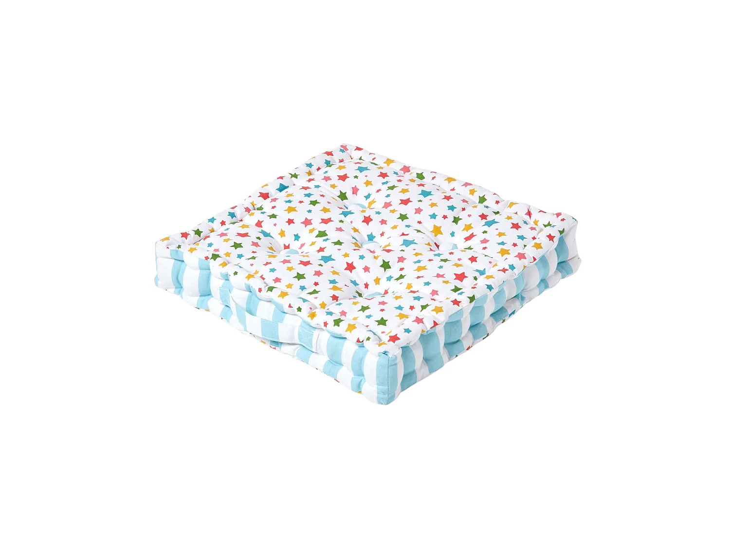 Homescapes 100% Cotton Stars Floor Cushion, 50 x 50 x 10 cm, Multi Colour, OEKO-TEX Certified, Handcrafted, 20 x 20 x 4"
