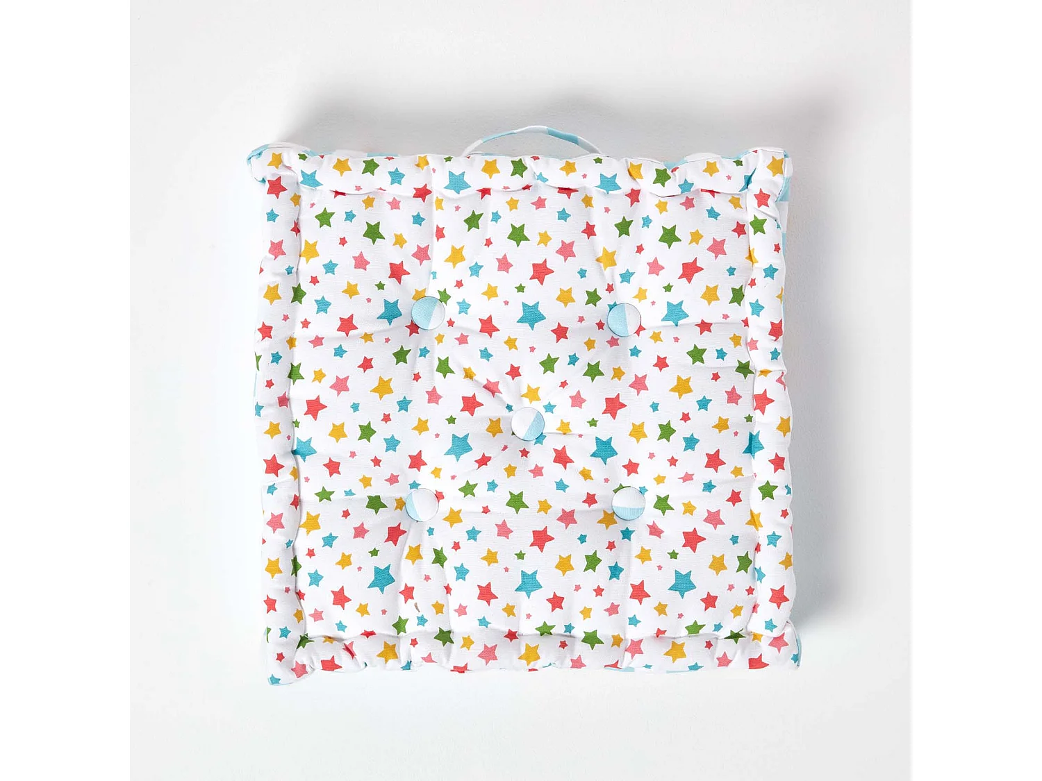 Homescapes 100% Cotton Stars Floor Cushion, 50 x 50 x 10 cm, Multi Colour, OEKO-TEX Certified, Handcrafted, 20 x 20 x 4"