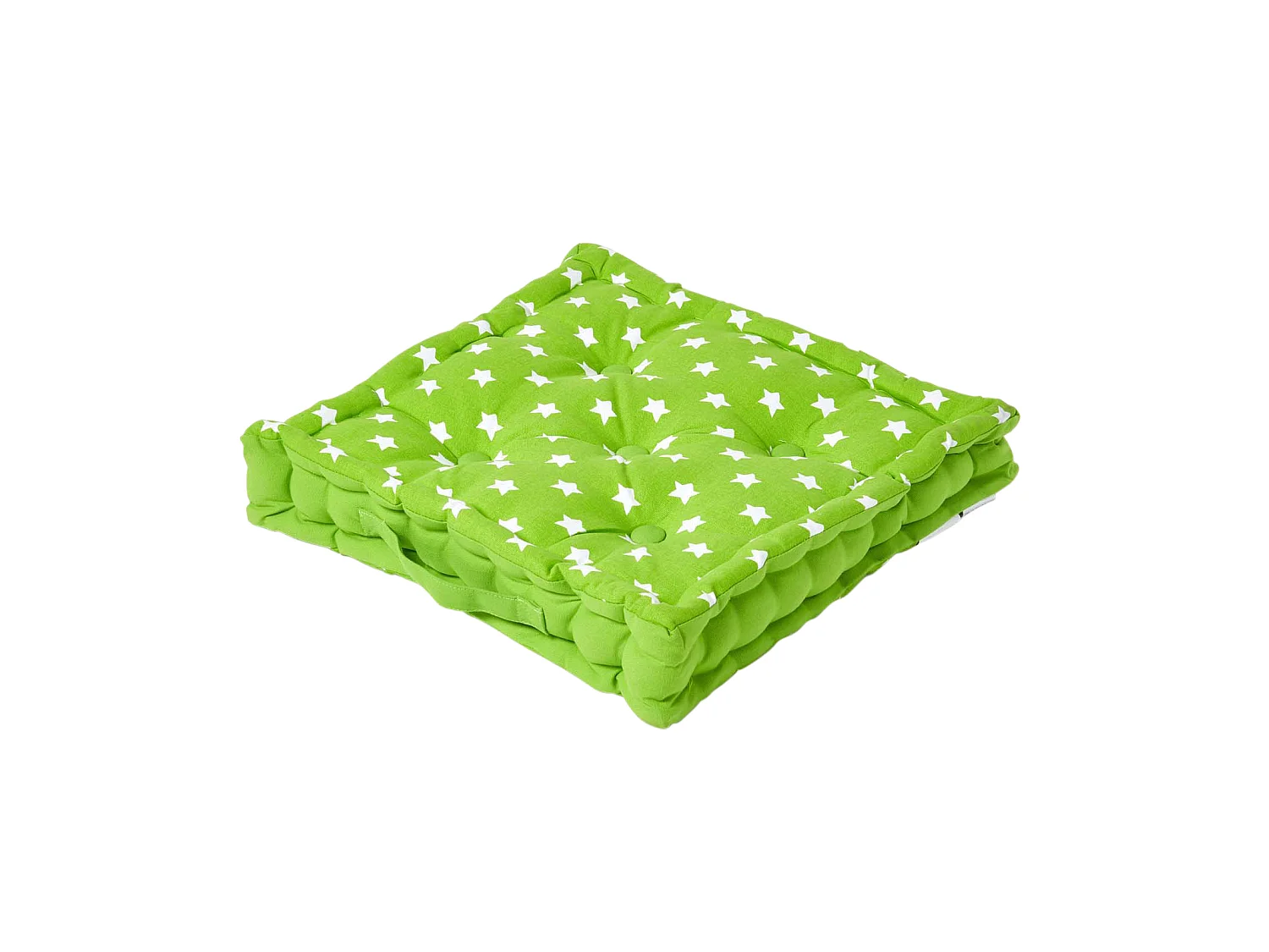 Homescapes 100% Cotton Stars Floor Cushion, 50 x 50 x 10 cm, Green, OEKO-TEX Certified, Handcrafted, 20 x 20 x 4"
