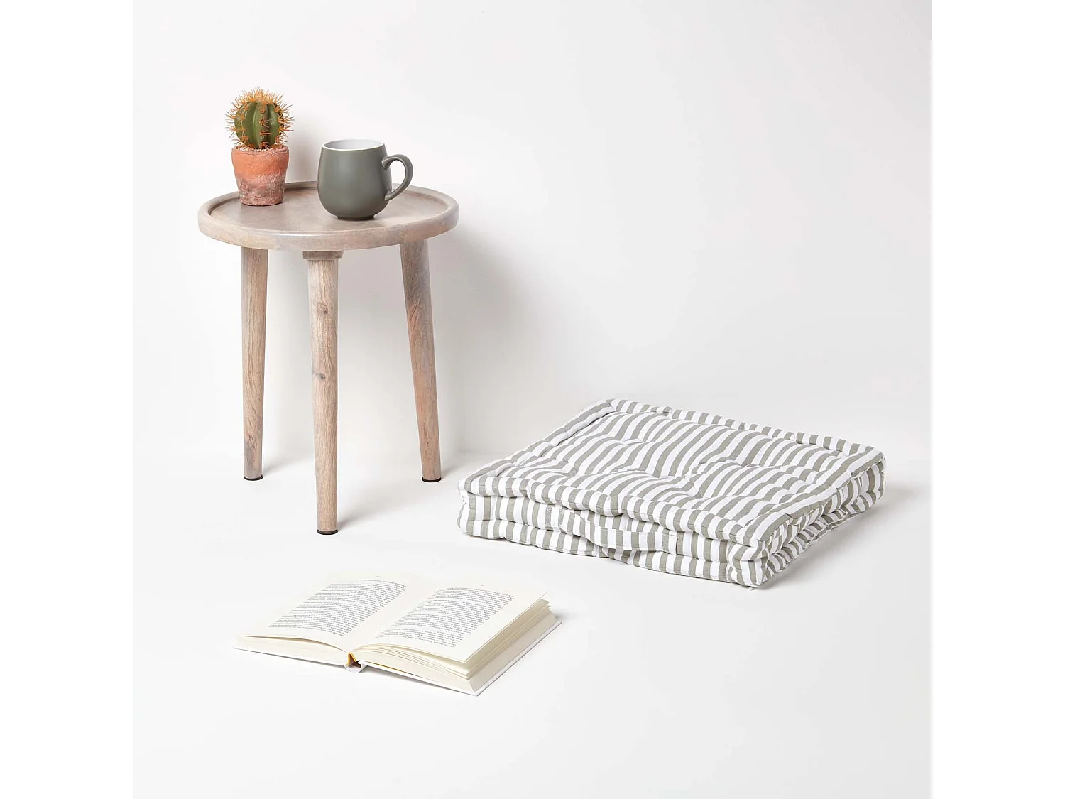 Homescapes 100% Cotton Stripe Floor Cushion, 50 x 50 x 10 cm, Light Grey, OEKO-TEX Certified, Handcrafted, 20 x 20 x 4"