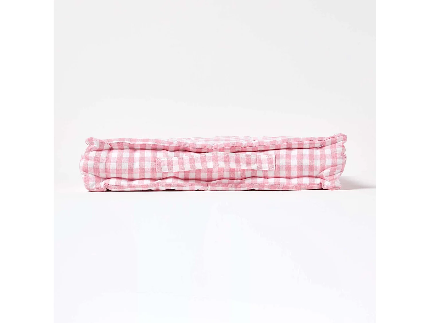 Homescapes 100% Cotton Gingham Floor Cushion, 40 x 40 x 8 cm, Pink, Block Check, OEKO-TEX Certified, Handcrafted, 16 x 16 x 3"