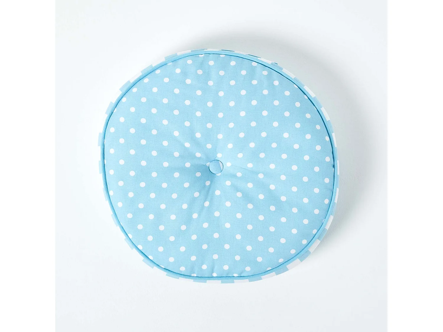 Homescapes 100% Cotton Polka Dot Round Floor Cushion, 43 x 7 cm, Blue, White, OEKO-TEX Certified, Handcrafted, 17 x 3"