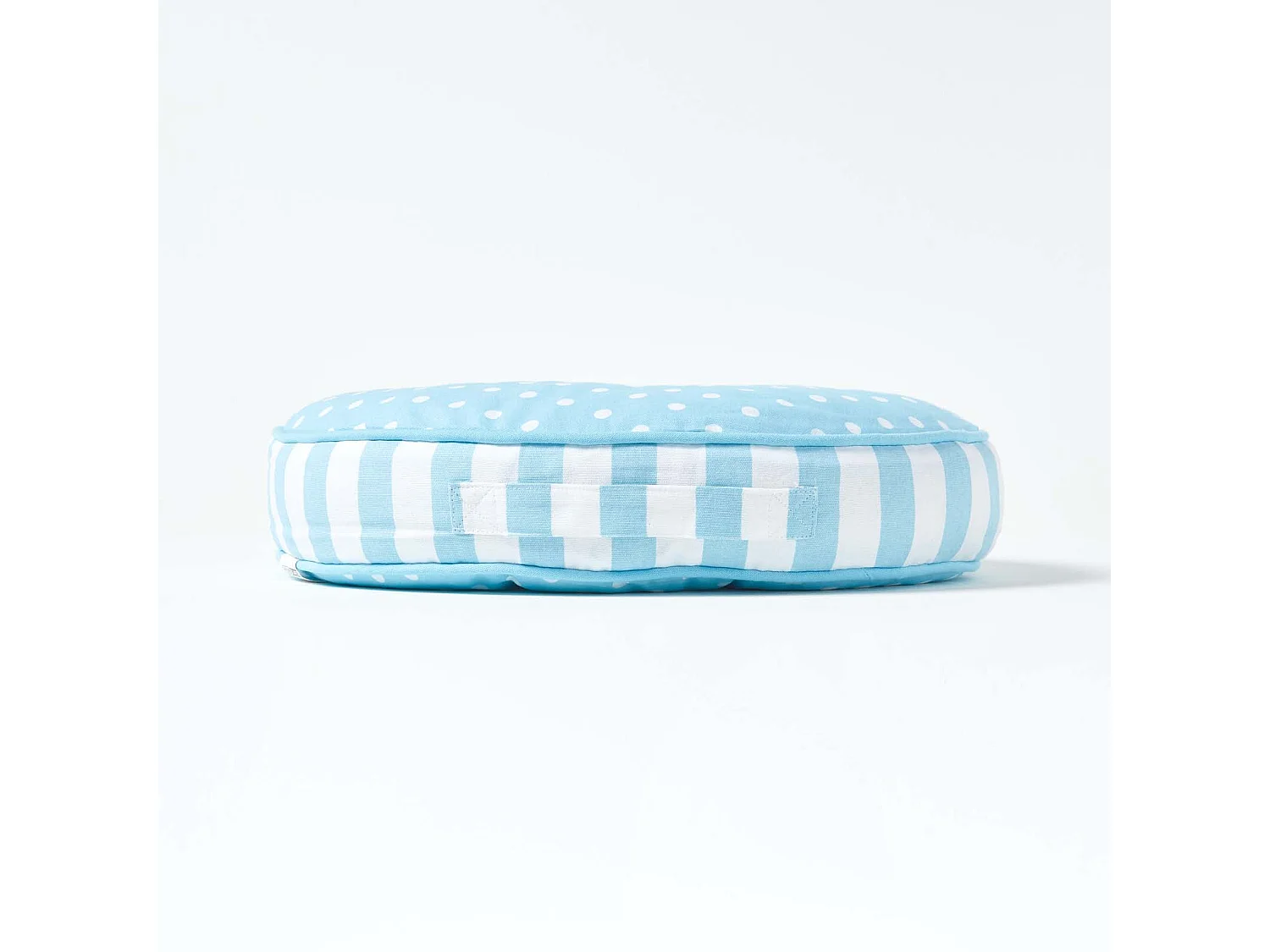 Homescapes 100% Cotton Polka Dot Round Floor Cushion, 43 x 7 cm, Blue, White, OEKO-TEX Certified, Handcrafted, 17 x 3"