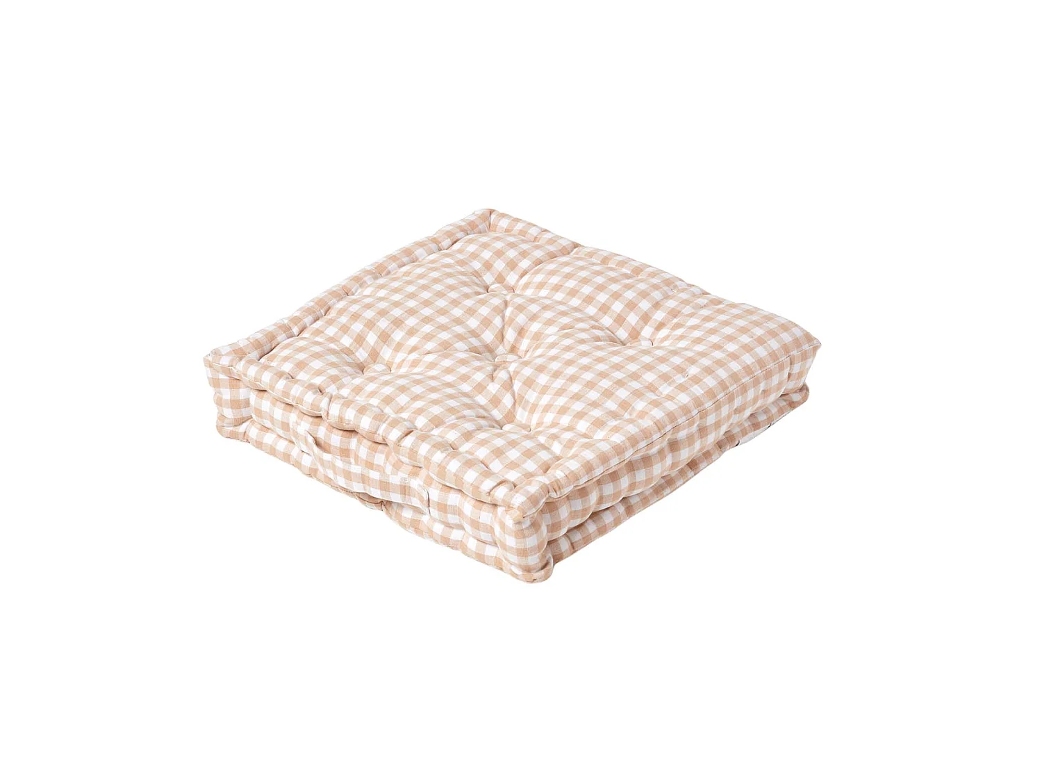 Homescapes 100% Cotton Gingham Floor Cushion, 40 x 40 x 8 cm, Beige, Block Check, OEKO-TEX Certified, Handcrafted, 16 x 16 x 3"