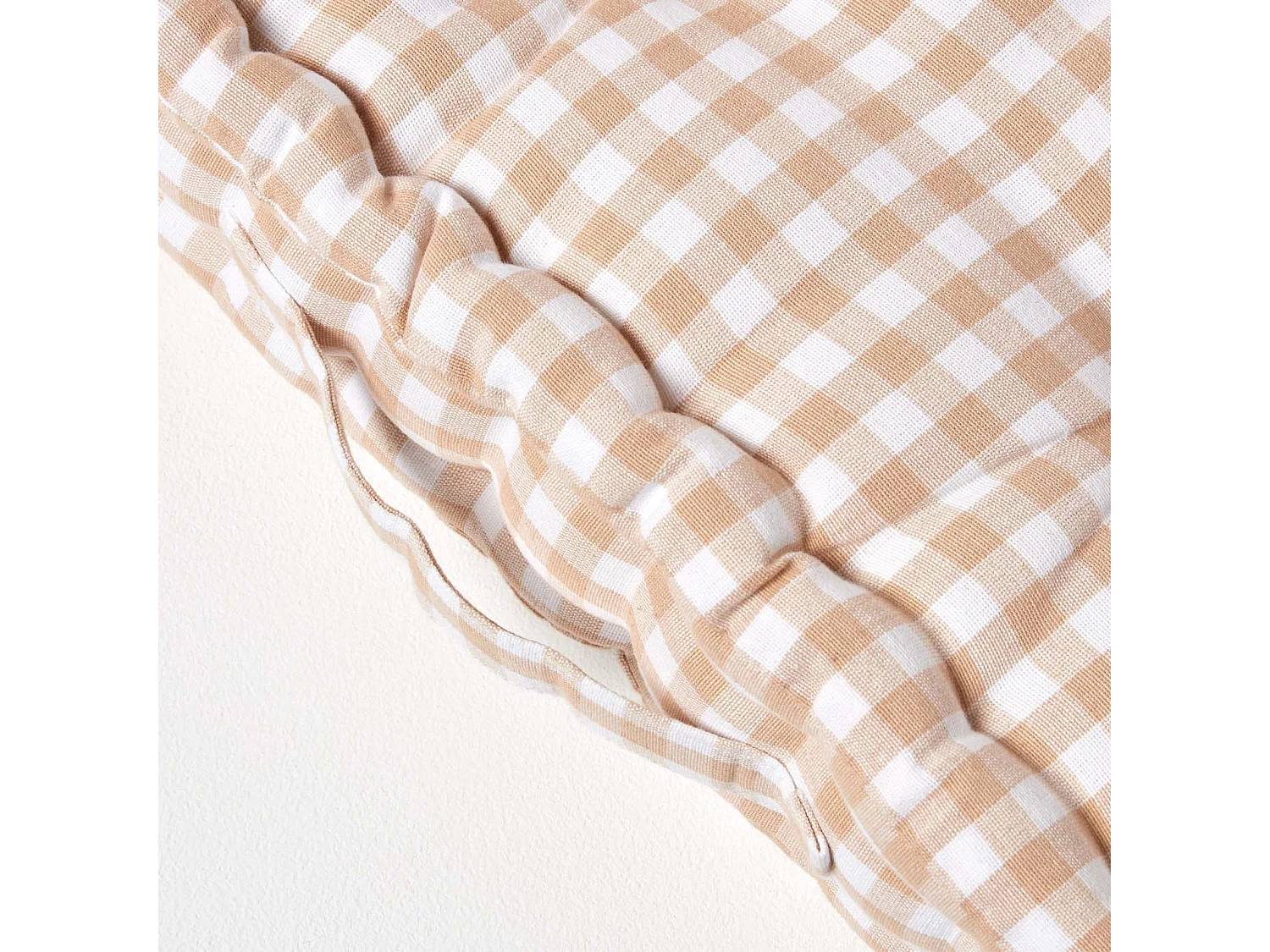 Homescapes 100% Cotton Gingham Floor Cushion, 40 x 40 x 8 cm, Beige, Block Check, OEKO-TEX Certified, Handcrafted, 16 x 16 x 3"