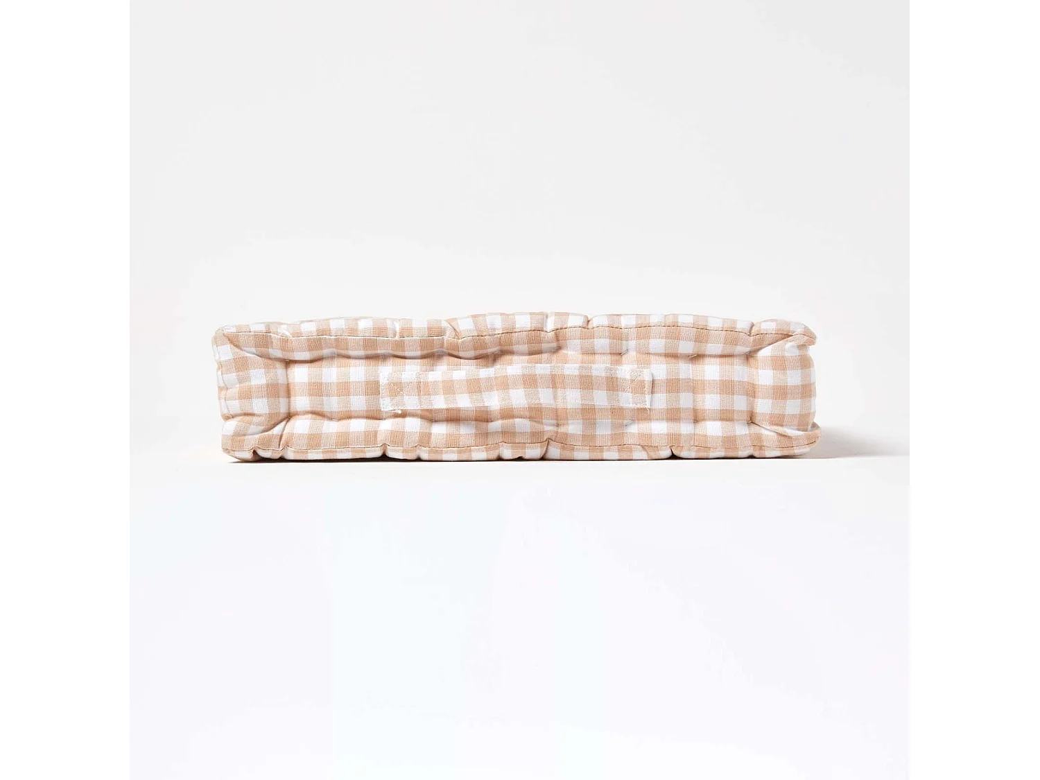 Homescapes 100% Cotton Gingham Floor Cushion, 40 x 40 x 8 cm, Beige, Block Check, OEKO-TEX Certified, Handcrafted, 16 x 16 x 3"