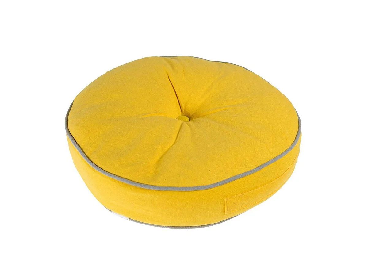 Homescapes 100% Cotton Round Floor Cushion, 43 x 7 cm, Yellow, Grey, OEKO-TEX Certified, Handcrafted, 17 x 3"