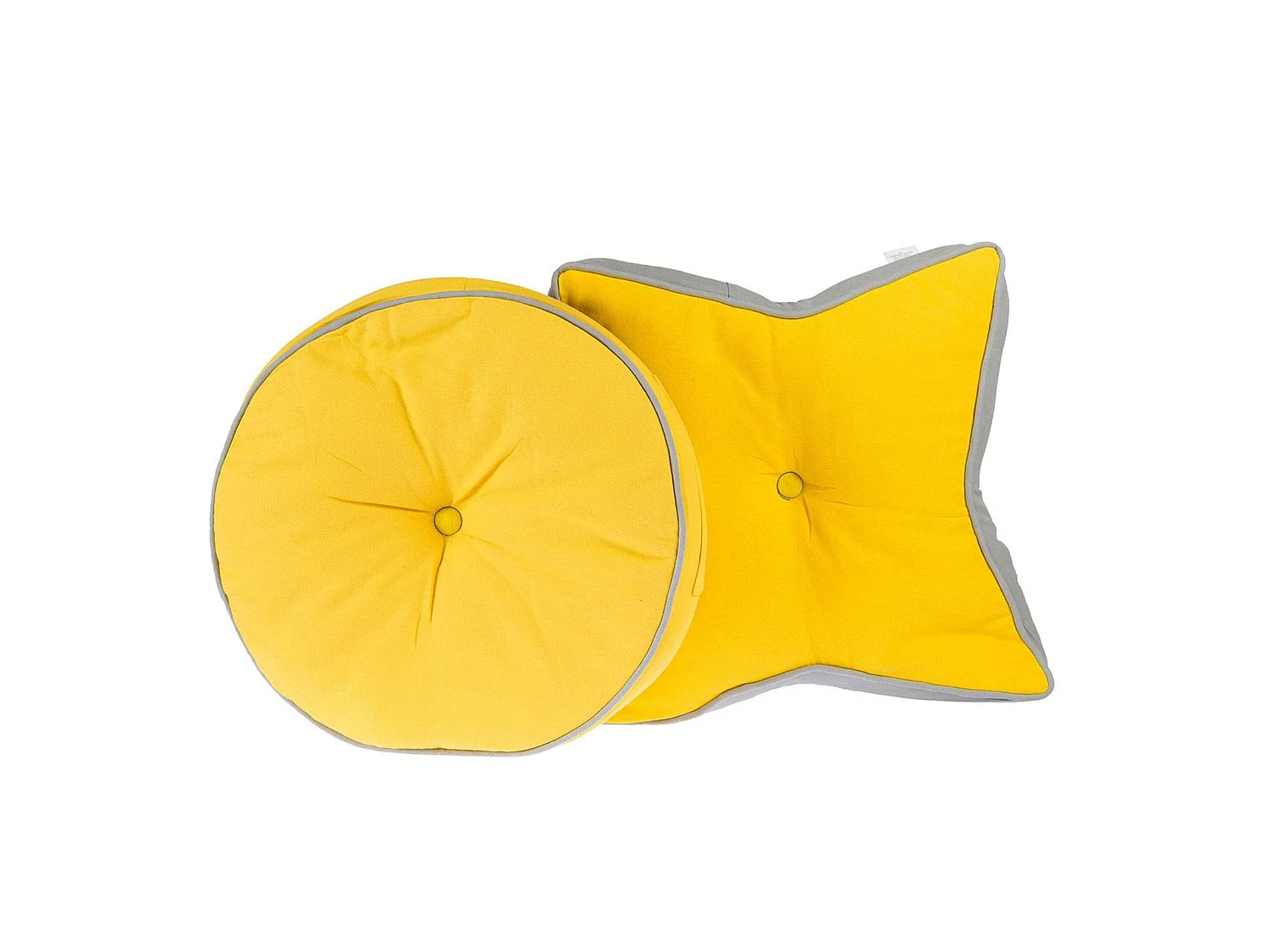 Homescapes 100% Cotton Round Floor Cushion, 43 x 7 cm, Yellow, Grey, OEKO-TEX Certified, Handcrafted, 17 x 3"
