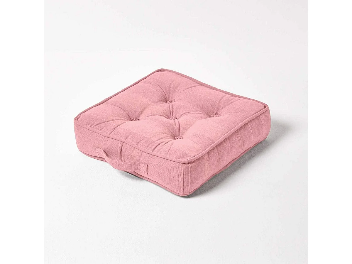 Homescapes 100% Cotton Rajput Floor Cushion, 40 x 40 x 8 cm, Pink, OEKO-TEX Certified, Handcrafted, 16 x 16 x 3"