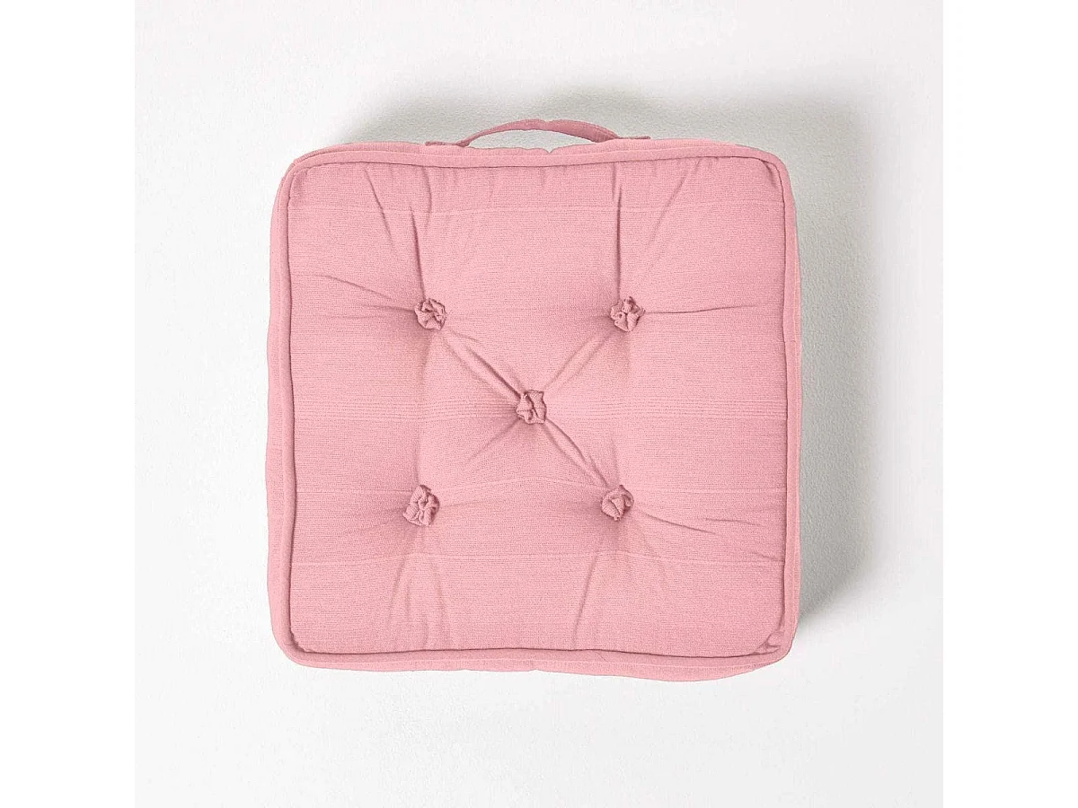 Homescapes 100% Cotton Rajput Floor Cushion, 40 x 40 x 8 cm, Pink, OEKO-TEX Certified, Handcrafted, 16 x 16 x 3"