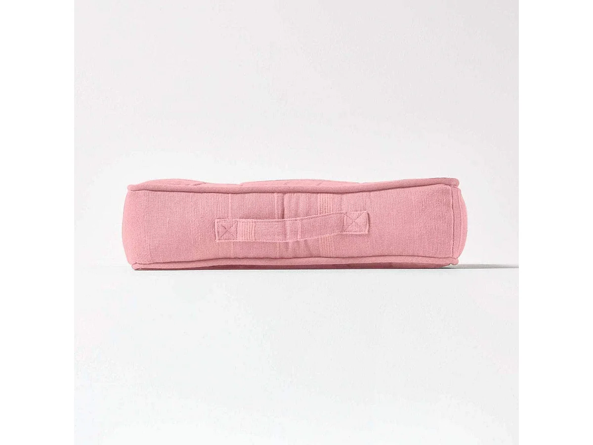 Homescapes 100% Cotton Rajput Floor Cushion, 40 x 40 x 8 cm, Pink, OEKO-TEX Certified, Handcrafted, 16 x 16 x 3"