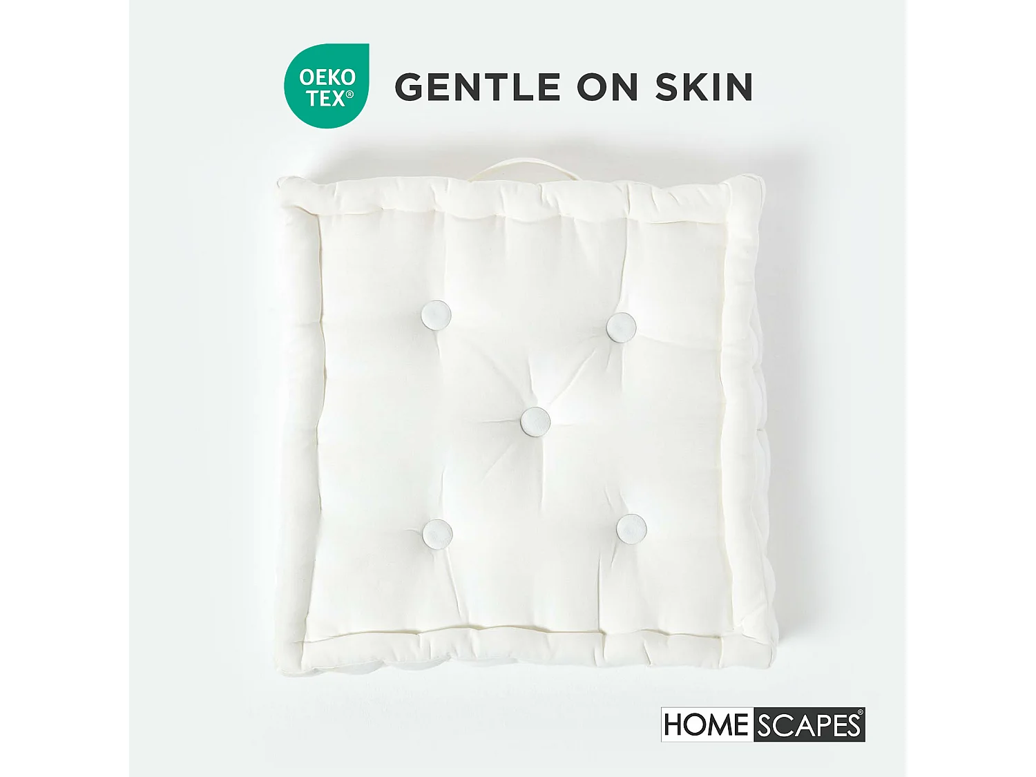 Homescapes 100% Cotton Plain Floor Cushion, 50 x 50 x 10 cm, White, OEKO-TEX Certified, Handcrafted, 20 x 20 x 4"